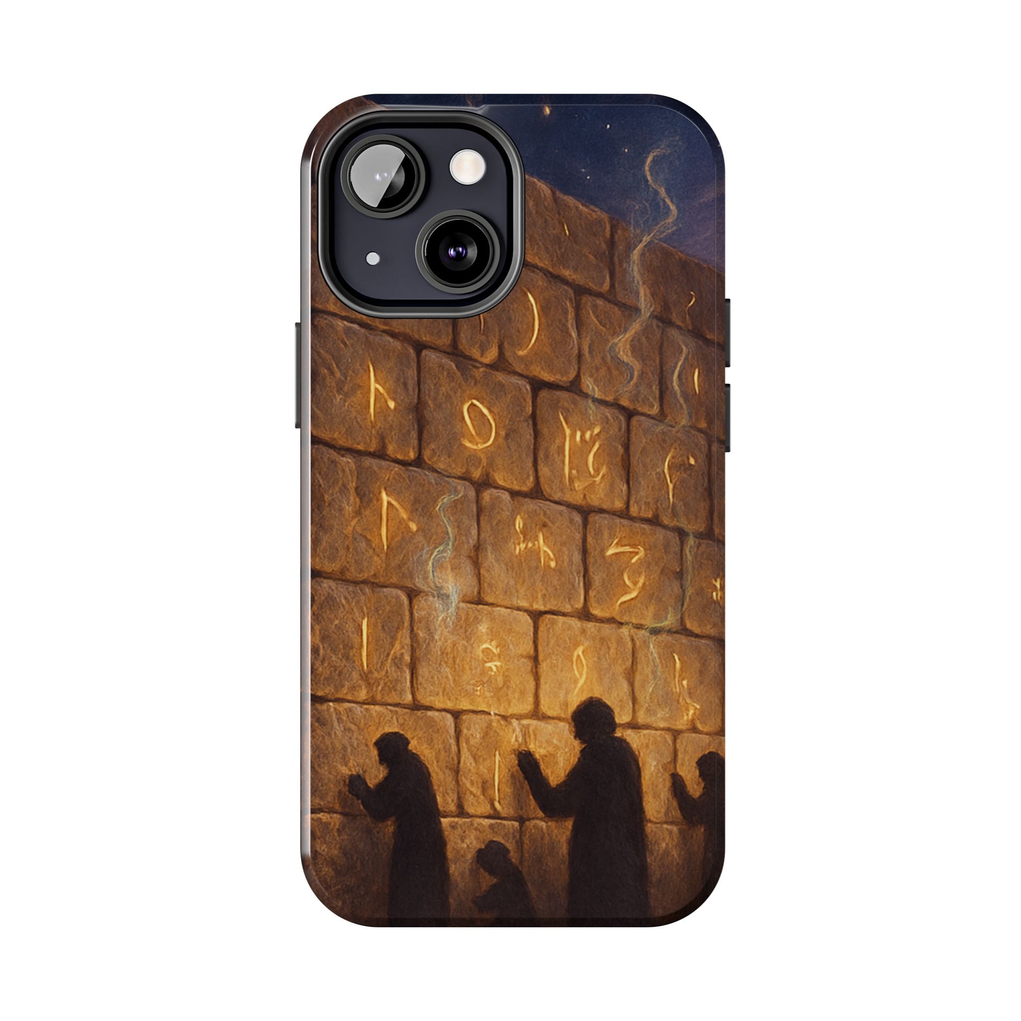 Jewish western Wall Illustration Phone Case — Prayer Silhouettes, Jerusalem Religious Art