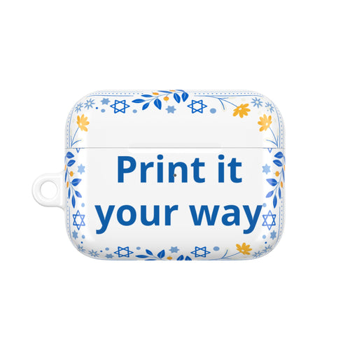 Custom Hanukkah AirPod Case — Blue & Gold Star of David Floral Design (Print It Your Way)