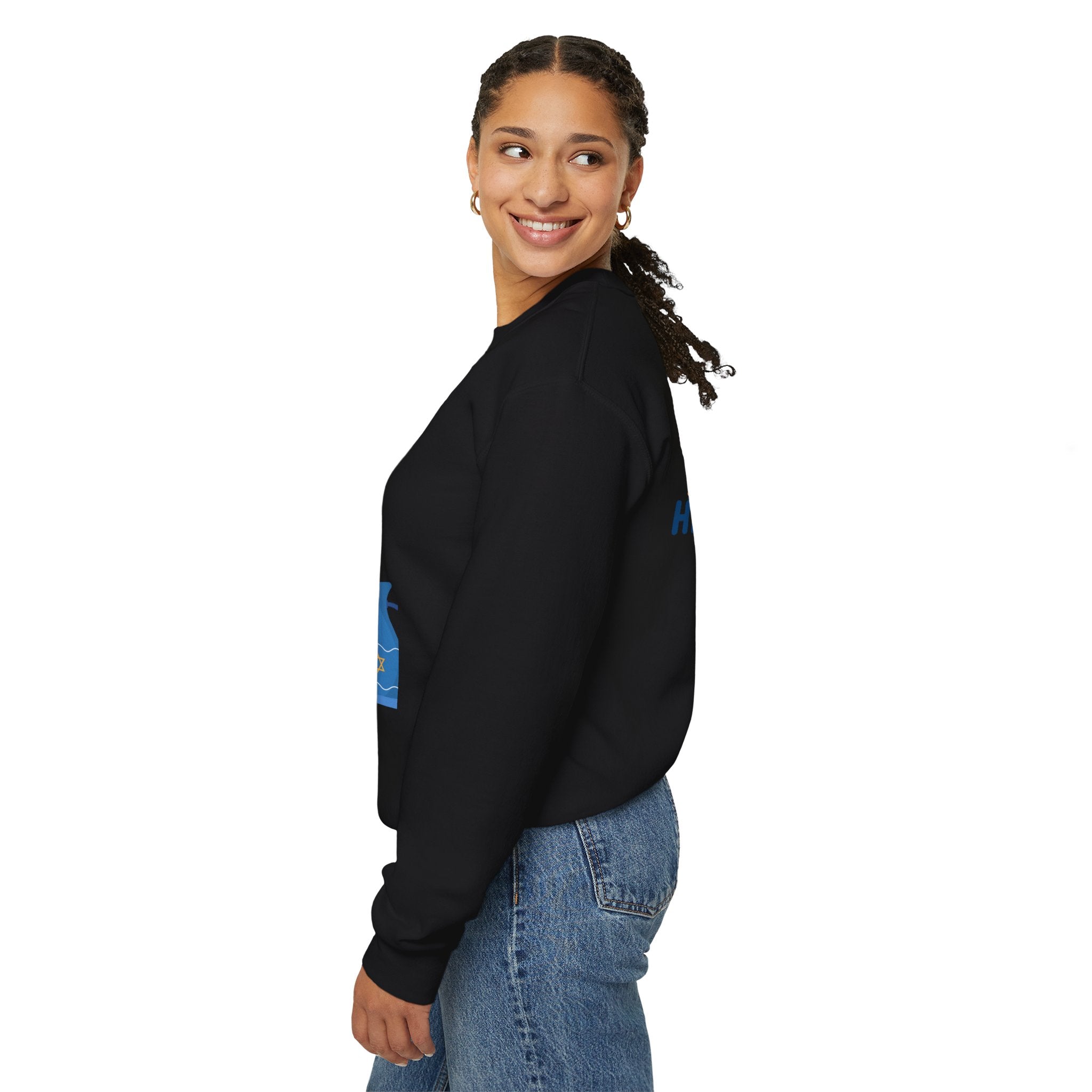 Hanukkah Crewneck Sweatshirt — Menorah, Dreidel & ‘Happy Hanukkah’ Holiday Sweater