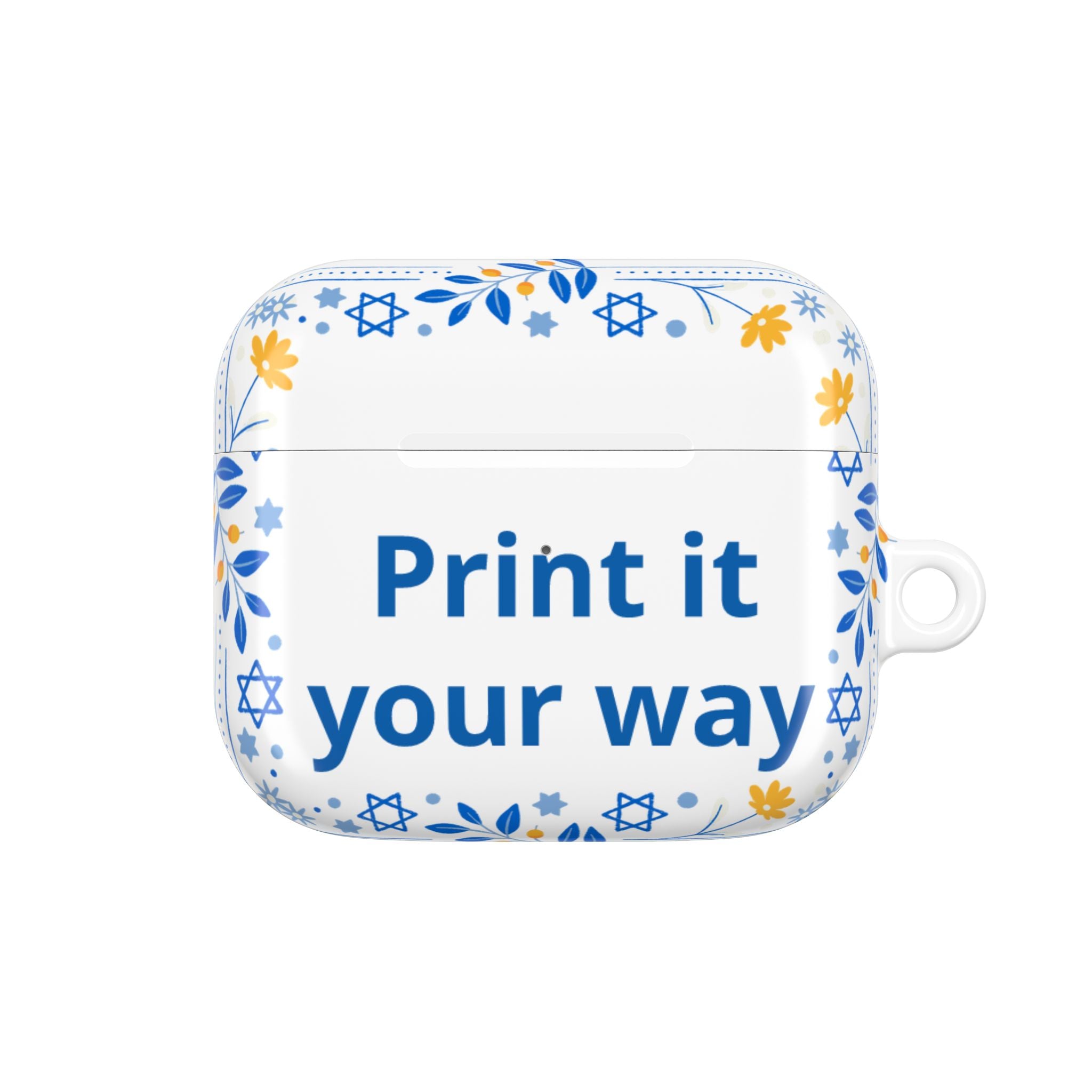Custom Hanukkah AirPod Case — Blue & Gold Star of David Floral Design (Print It Your Way)