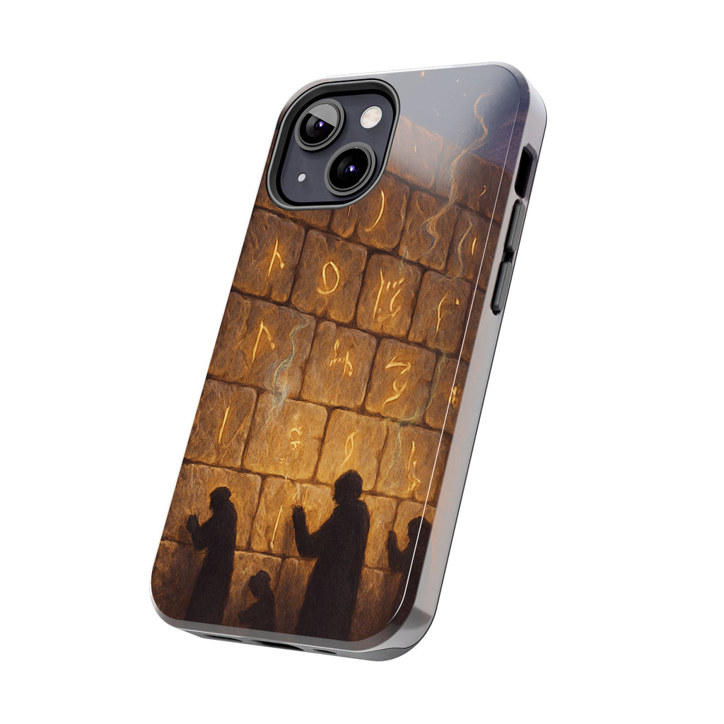 Jewish western Wall Illustration Phone Case — Prayer Silhouettes, Jerusalem Religious Art