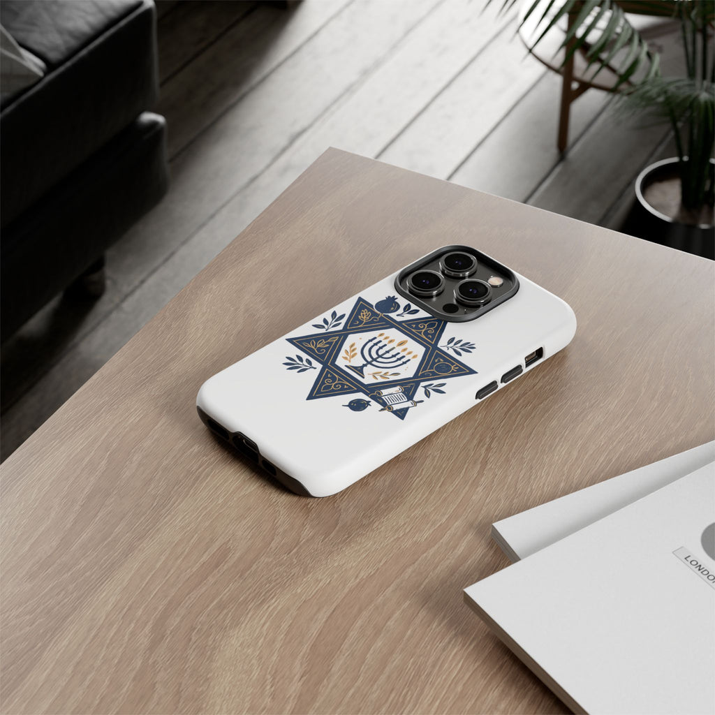 Jewish Star of David Menorah Phone Case — Jewish Hanukkah Symbol Protective Cover