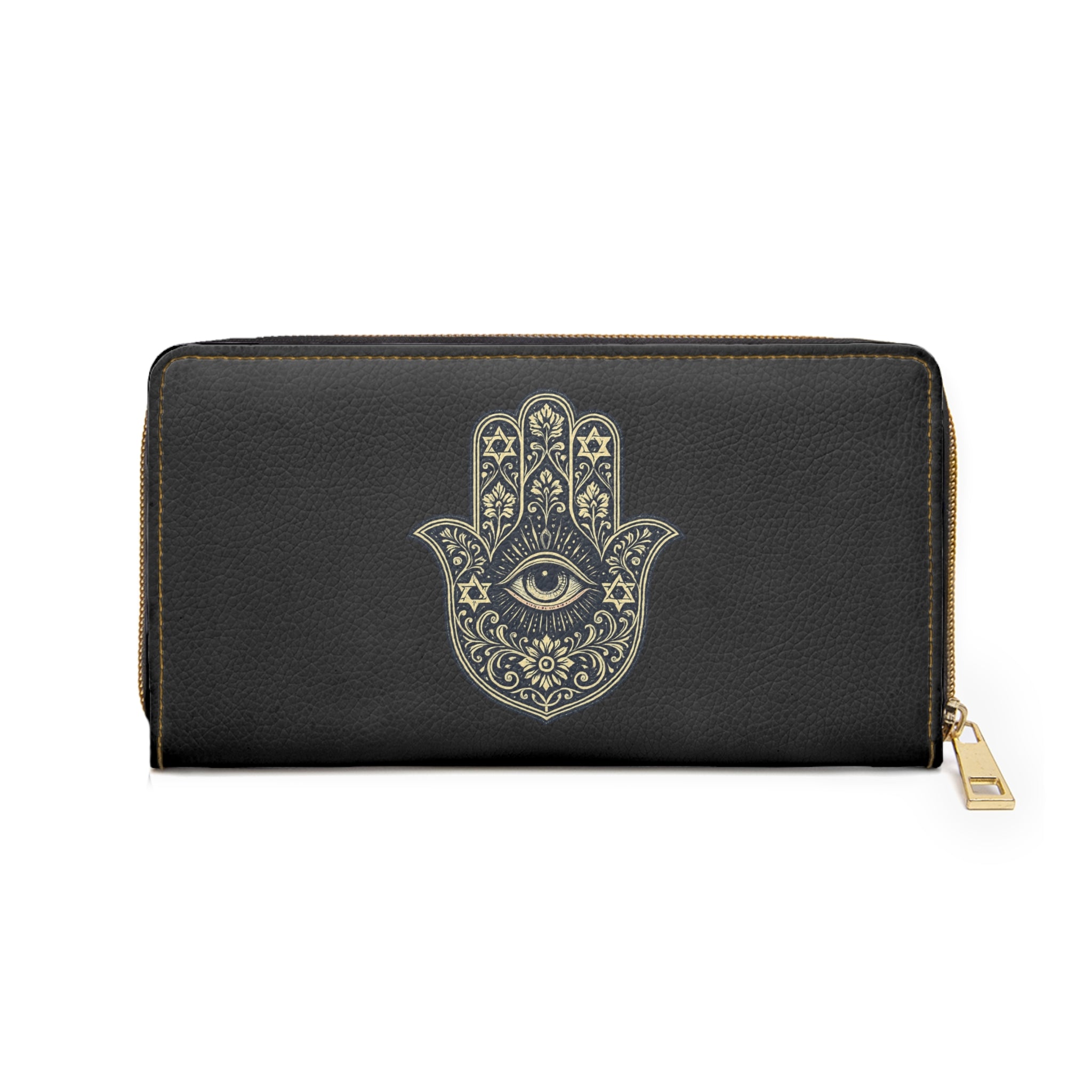 Hamsa Eye Zipper Wallet — Protective Boho Zip Around Wallet