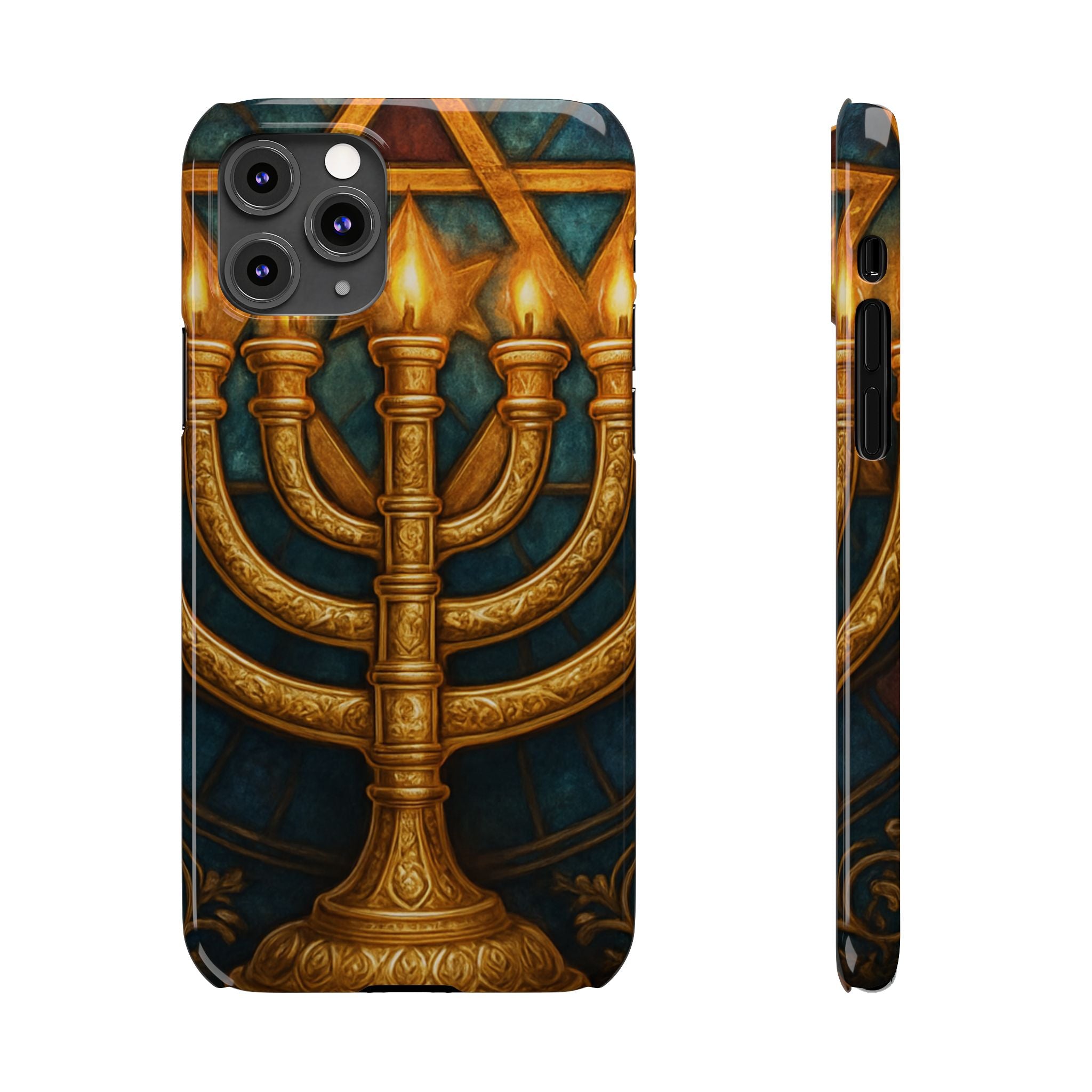 Menorah Slim Phone Case — Gold Hanukkah Dreidel Design