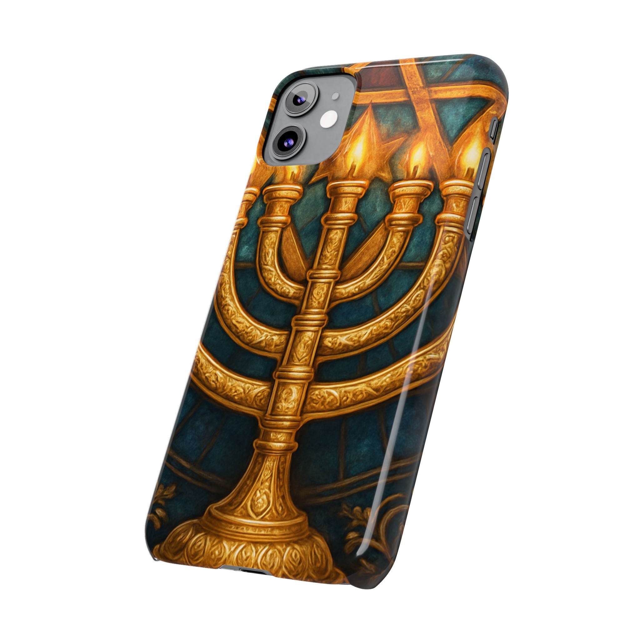 Menorah Slim Phone Case — Gold Hanukkah Dreidel Design