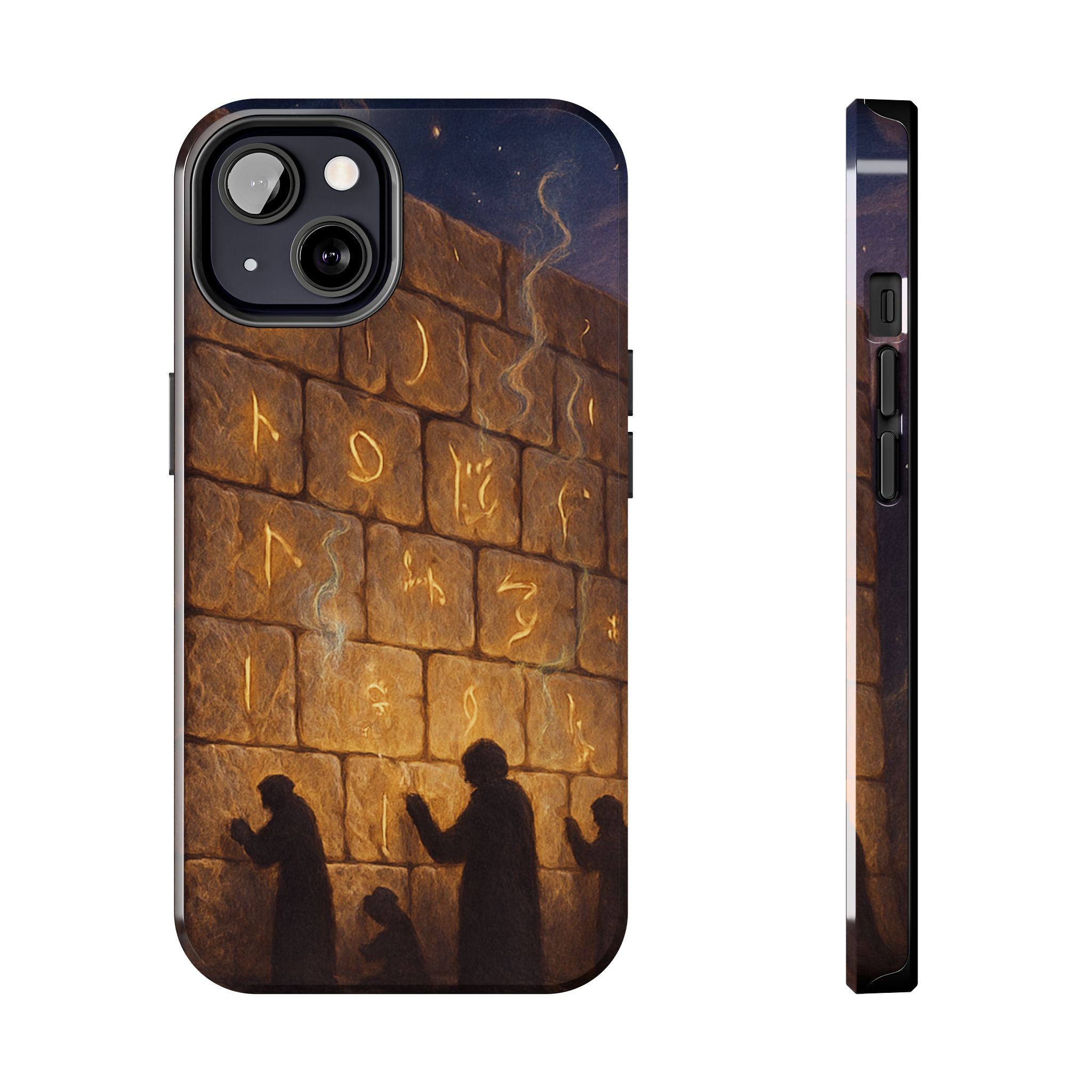 Jewish western Wall Illustration Phone Case — Prayer Silhouettes, Jerusalem Religious Art