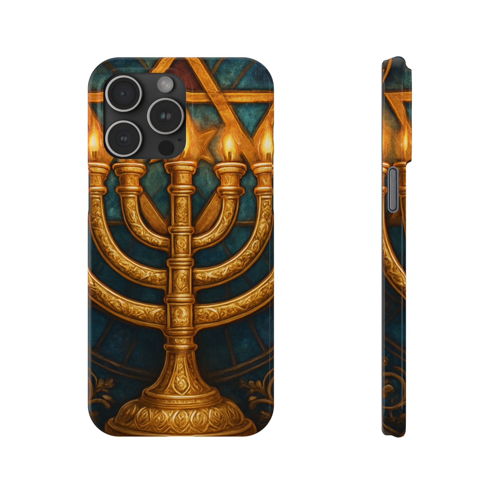 Menorah Slim Phone Case — Gold Hanukkah Dreidel Design