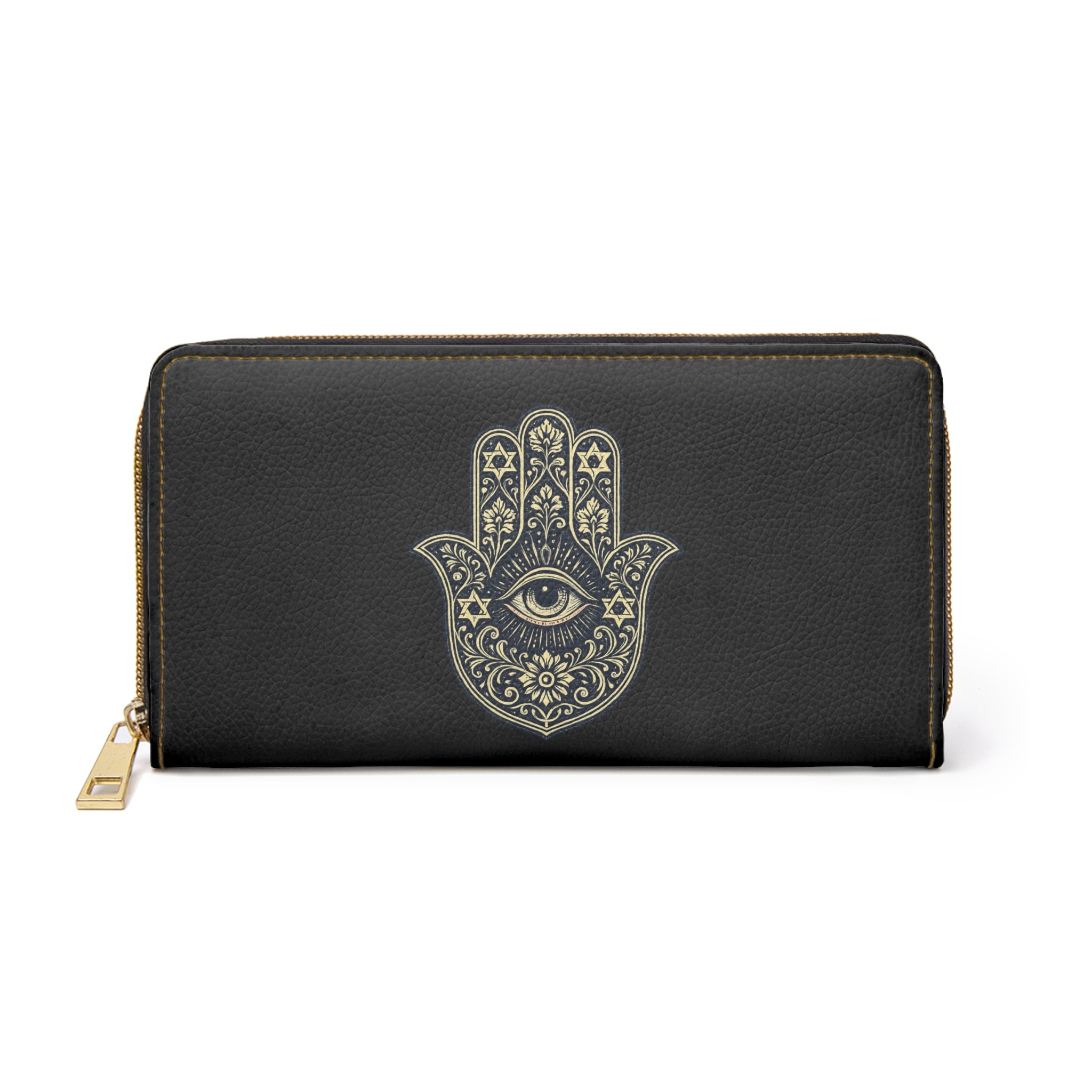 Hamsa Eye Zipper Wallet — Protective Boho Zip Around Wallet