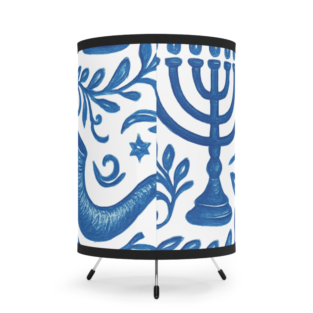 Happy Hanukkah Tripod Lamp — Menorah & Stars Printed Shade