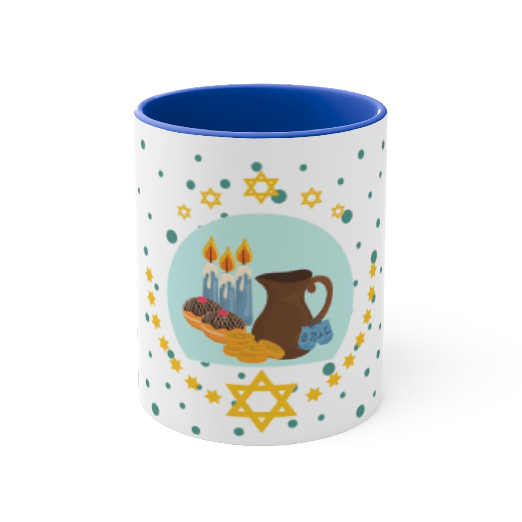 Hanukkah Mug — Menorah, Dreidels & Sufganiyot Accent 11oz