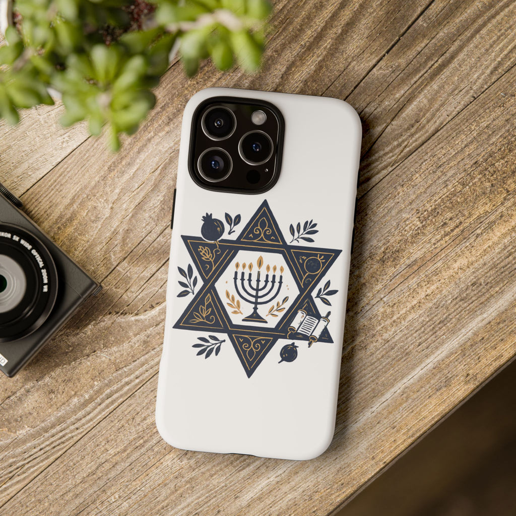 Jewish Star of David Menorah Phone Case — Jewish Hanukkah Symbol Protective Cover