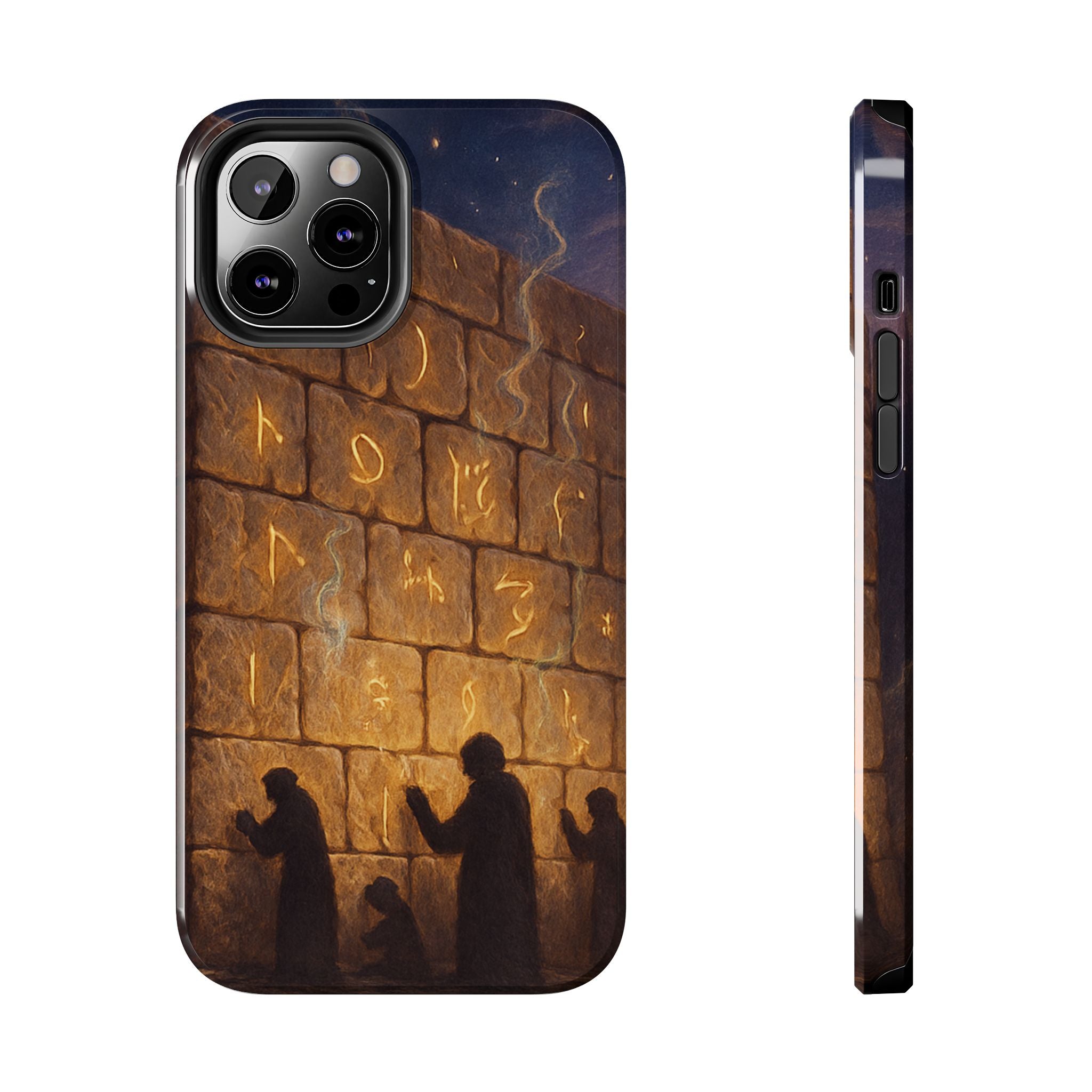 Jewish western Wall Illustration Phone Case — Prayer Silhouettes, Jerusalem Religious Art