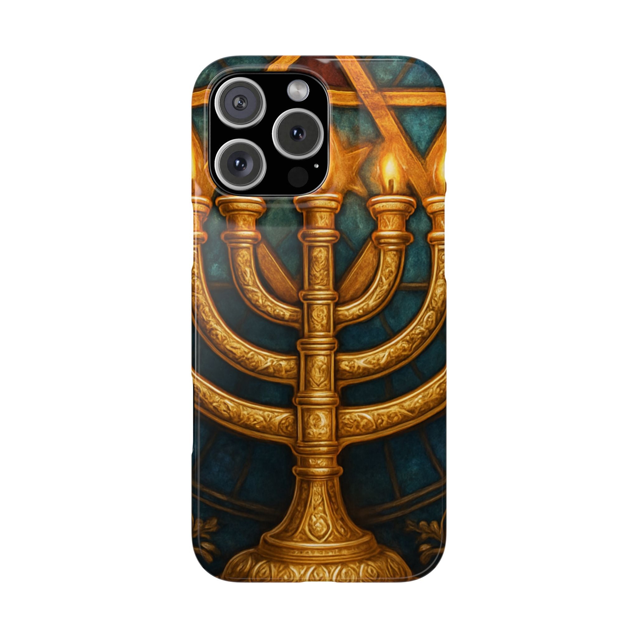 Menorah Slim Phone Case — Gold Hanukkah Dreidel Design