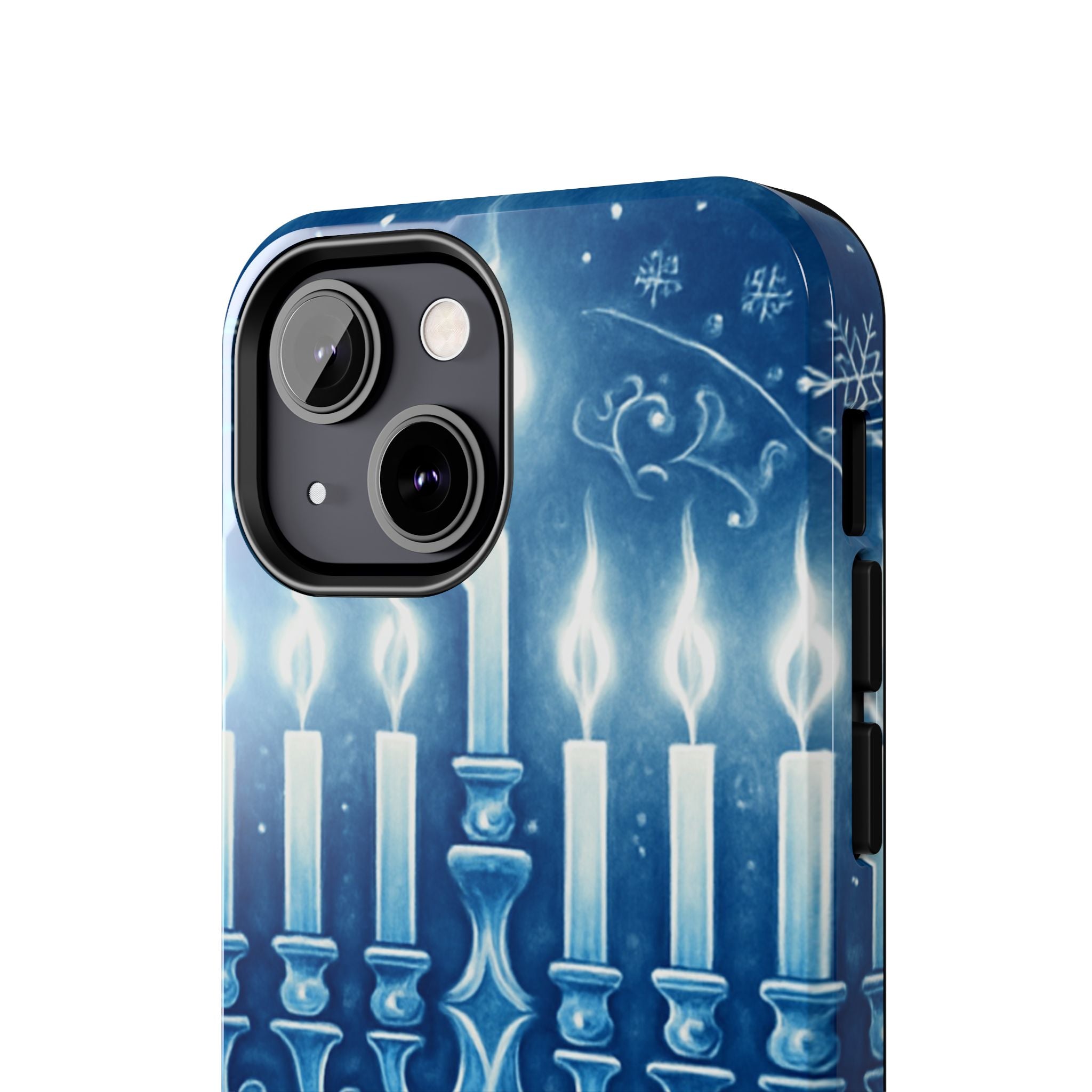 Blue Hanukkah Menorah Tough Phone Case — Holiday Candlelight Protective Cover