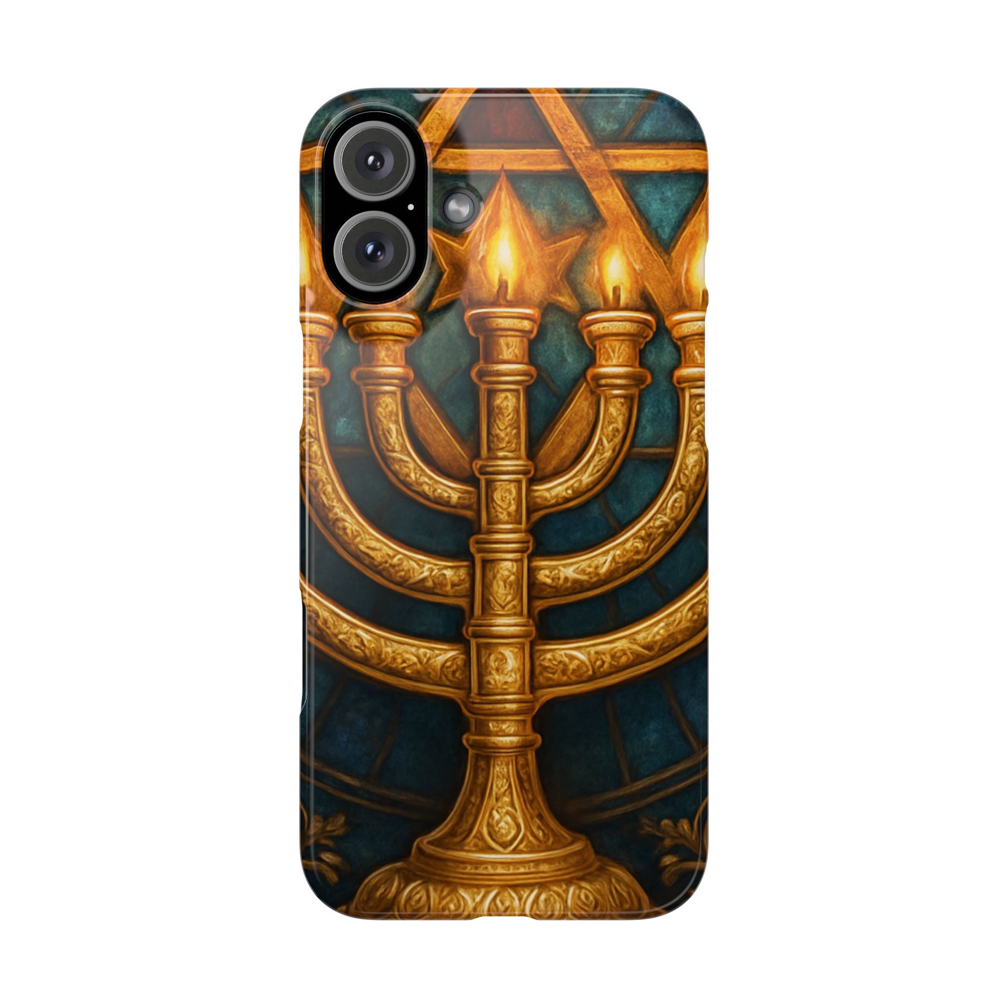 Menorah Slim Phone Case — Gold Hanukkah Dreidel Design