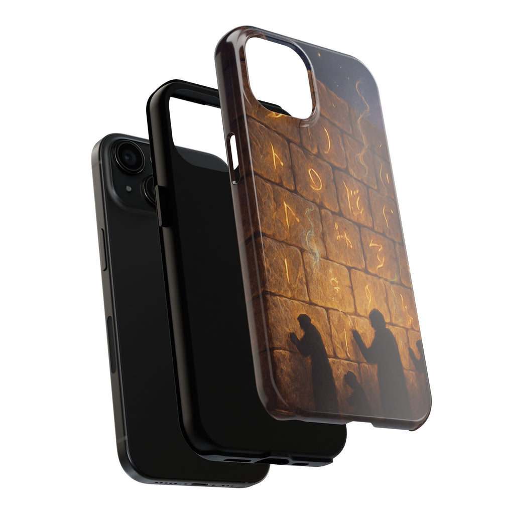 Jewish western Wall Illustration Phone Case — Prayer Silhouettes, Jerusalem Religious Art