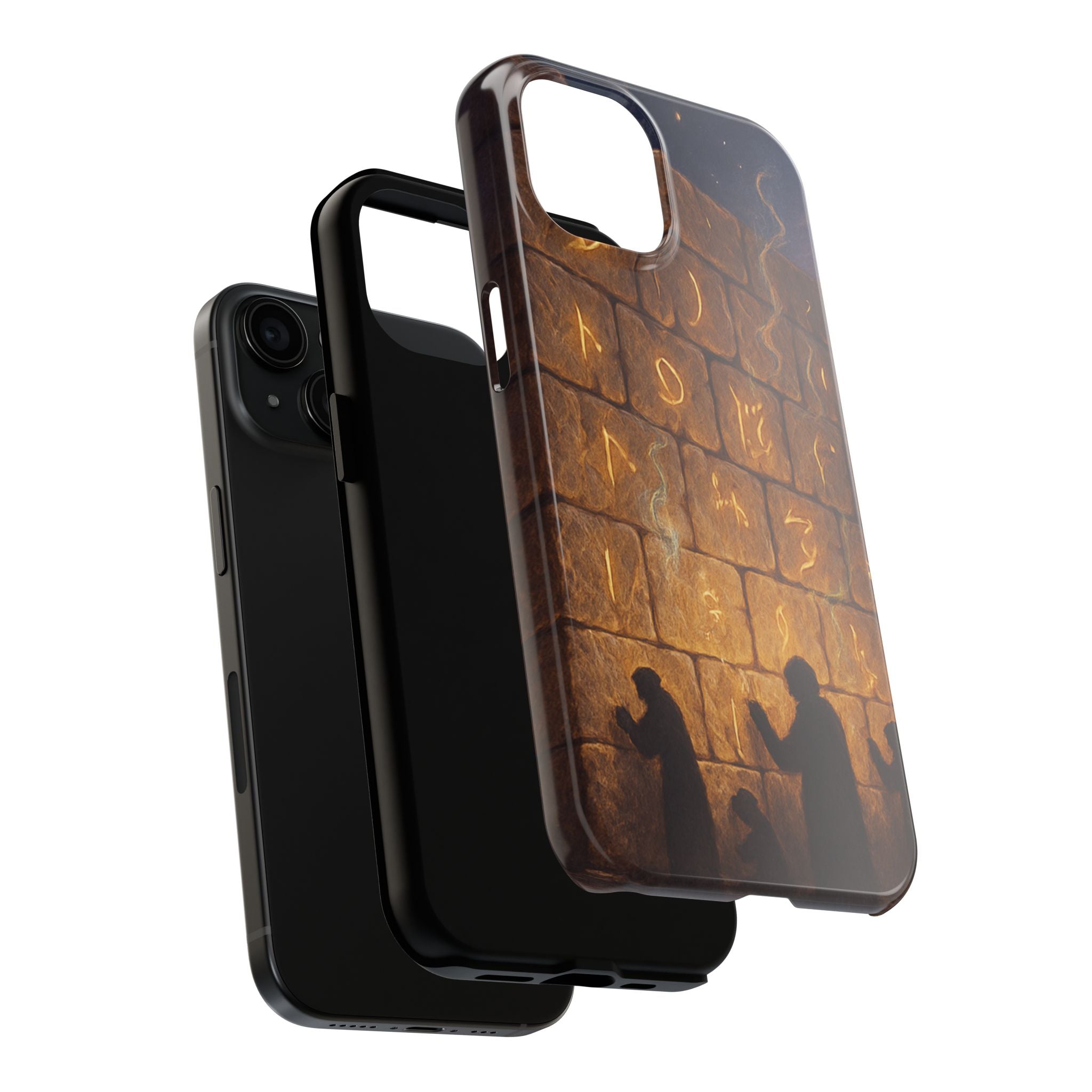 Jewish western Wall Illustration Phone Case — Prayer Silhouettes, Jerusalem Religious Art
