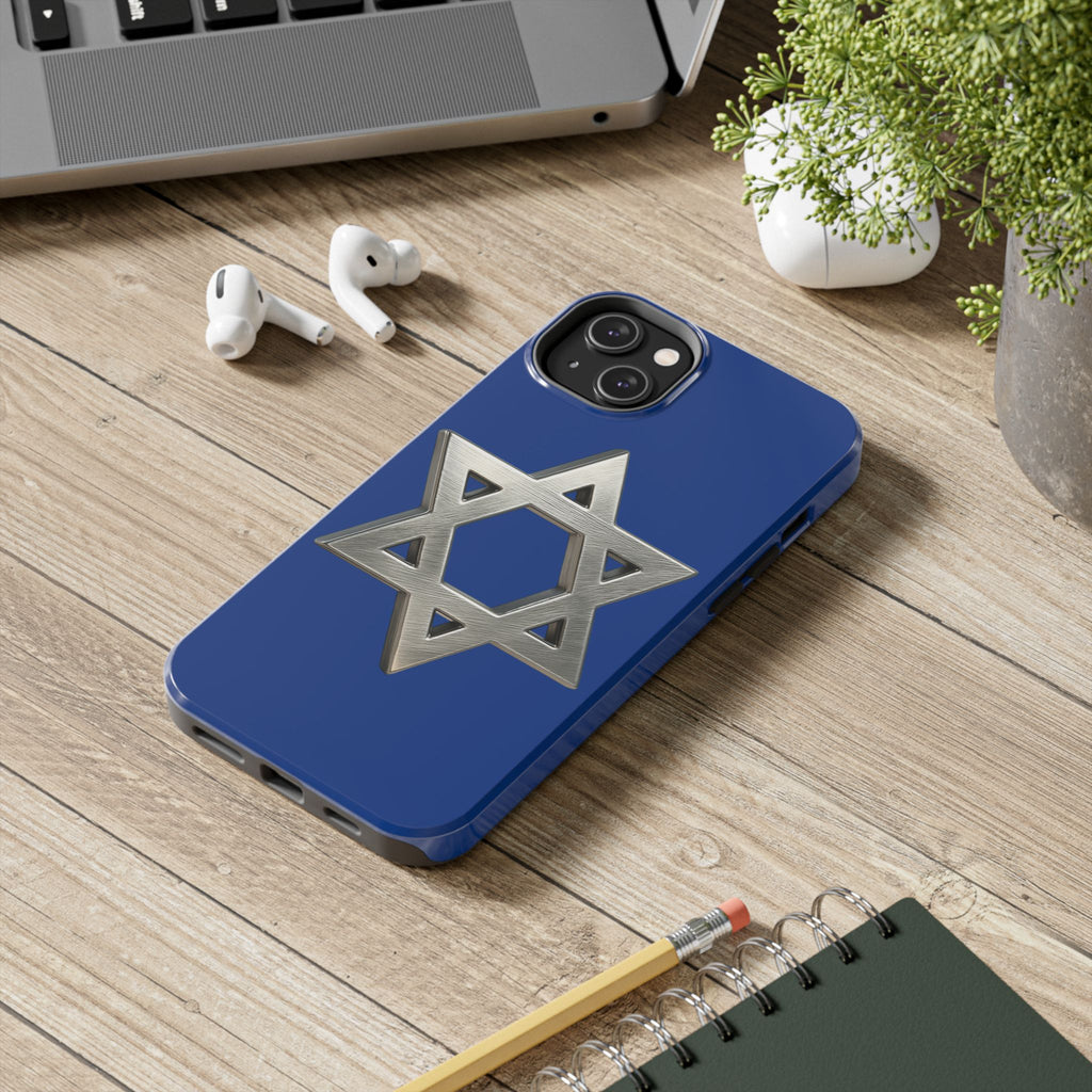Jewish Blue Phone Case with Silver Star of David – Tough Protective Jewish Religious Design