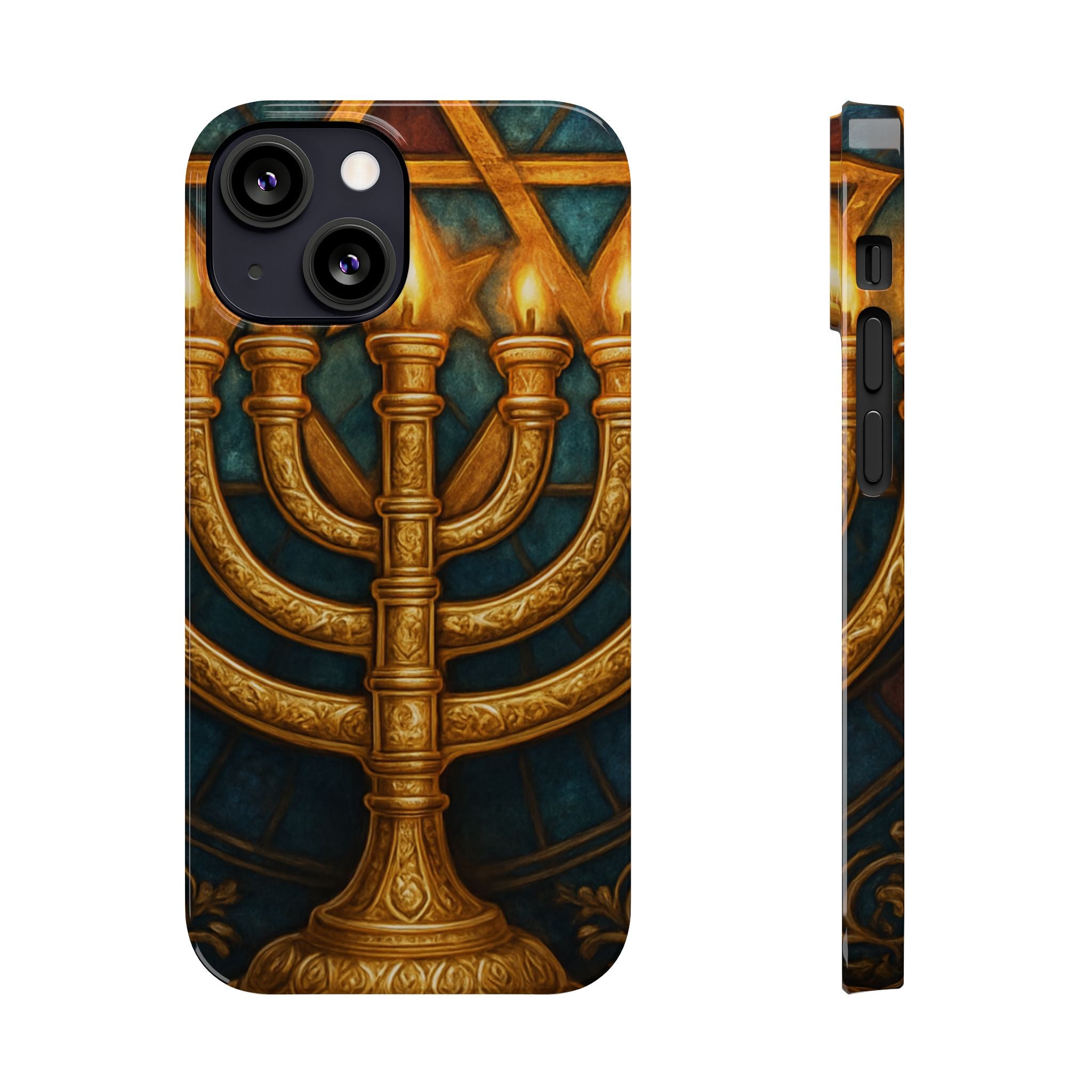 Menorah Slim Phone Case — Gold Hanukkah Dreidel Design