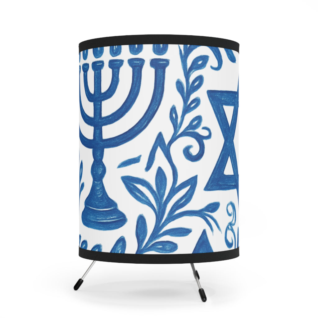Happy Hanukkah Tripod Lamp — Menorah & Stars Printed Shade
