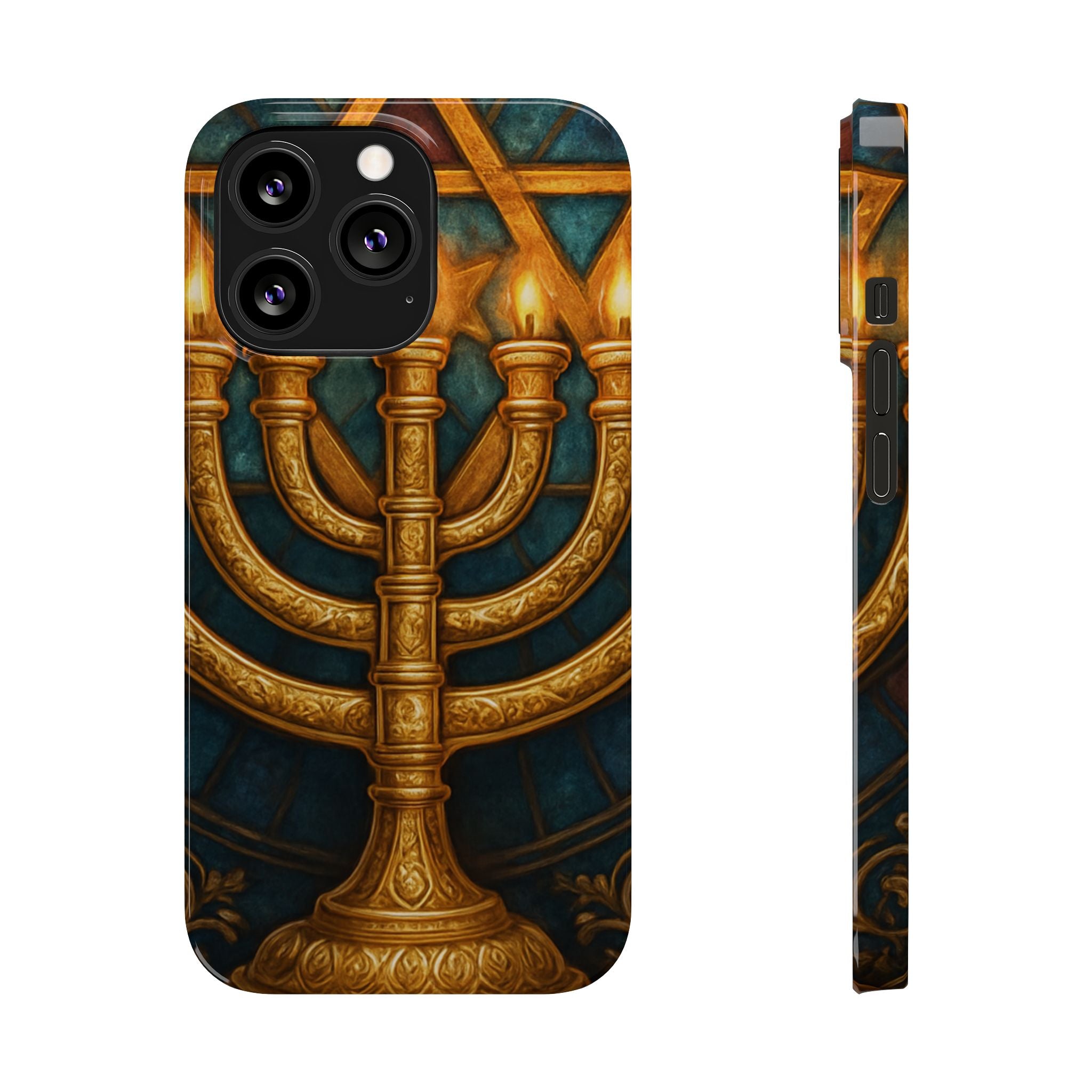 Menorah Slim Phone Case — Gold Hanukkah Dreidel Design