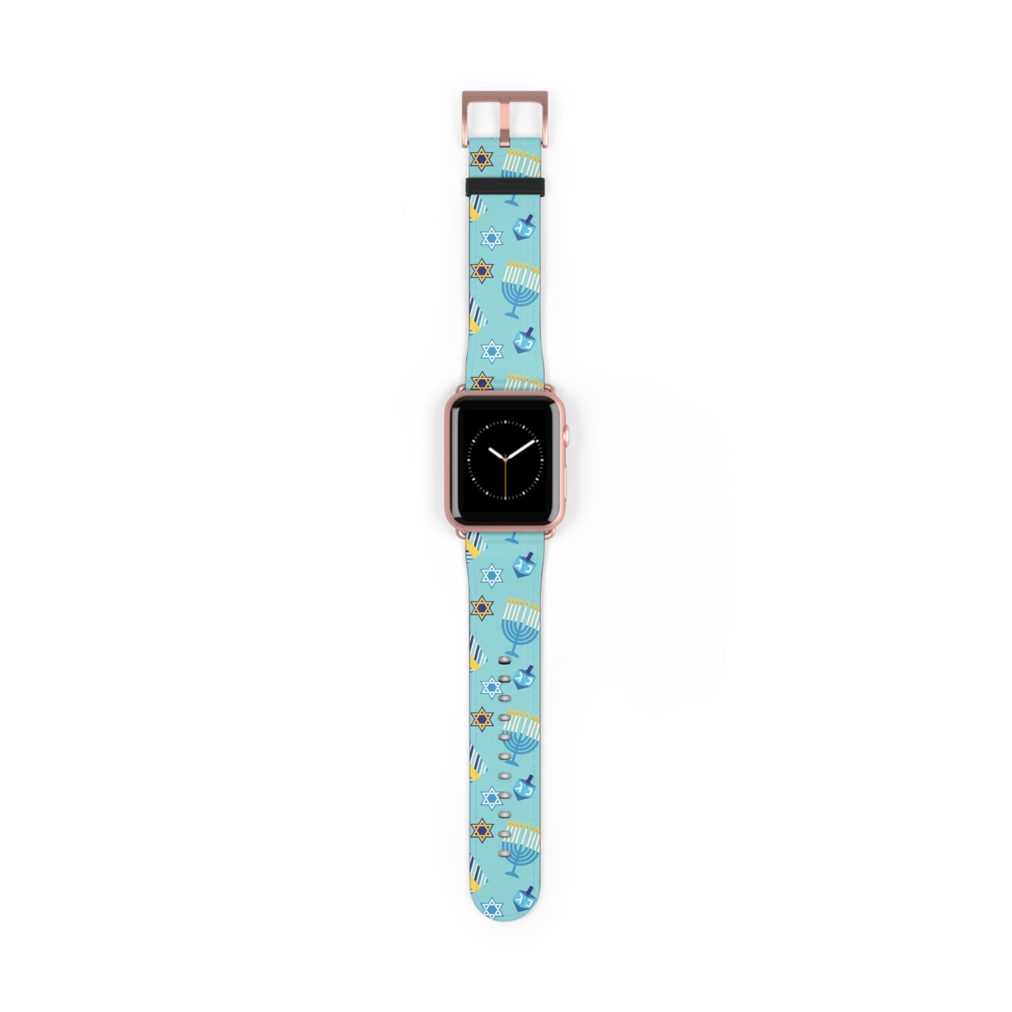 Hanukkah Pattern Watch Band — Menorah, Dreidel & Star of David Apple Watch Strap