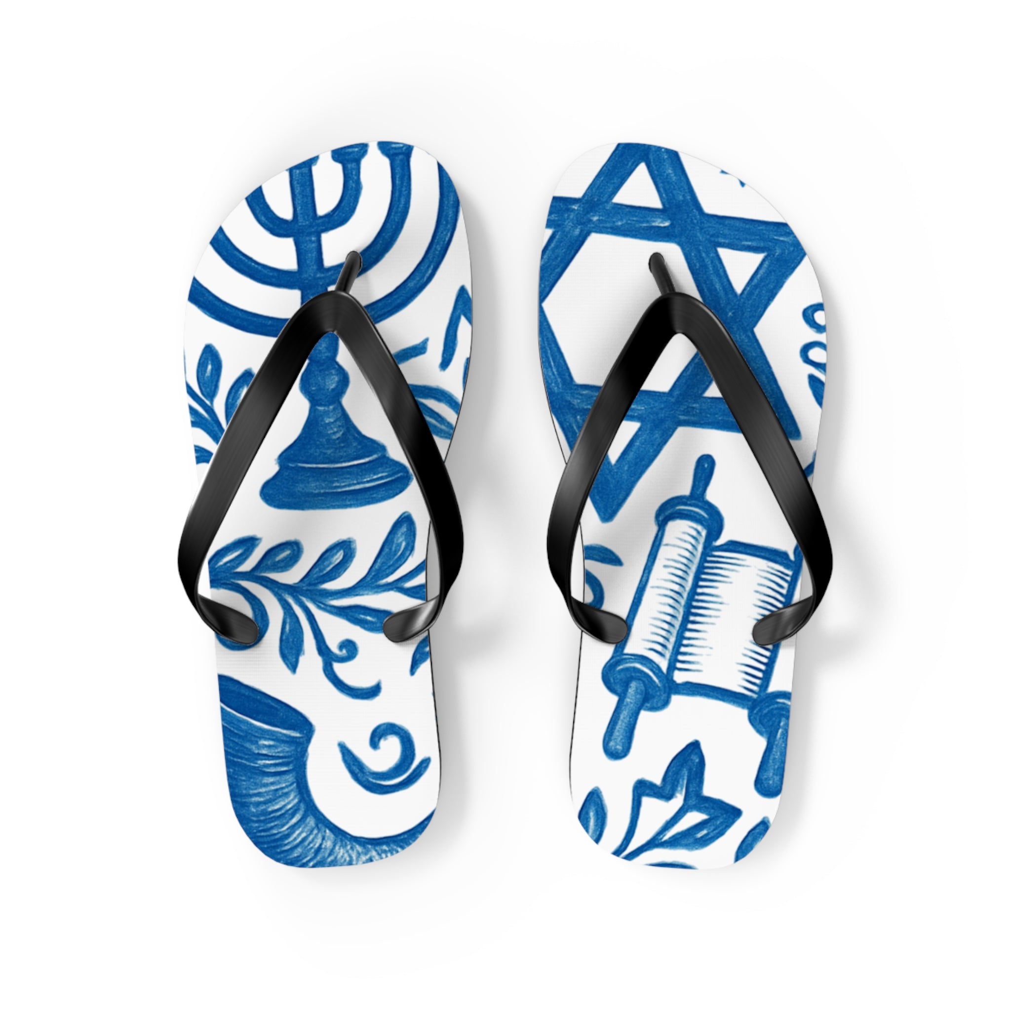 Jewish Design Flip Flops — Menorah & Star of David Sandals