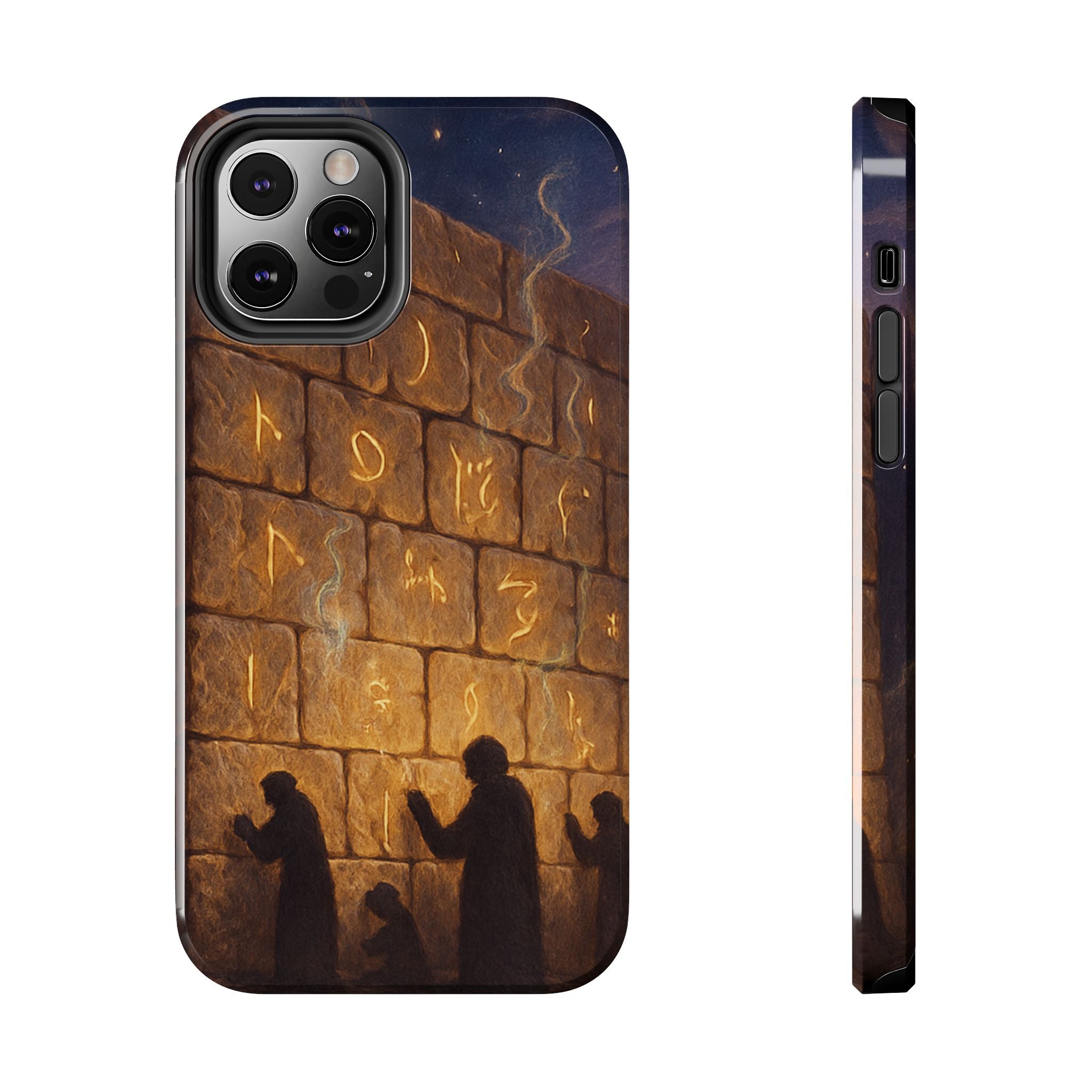 Jewish western Wall Illustration Phone Case — Prayer Silhouettes, Jerusalem Religious Art