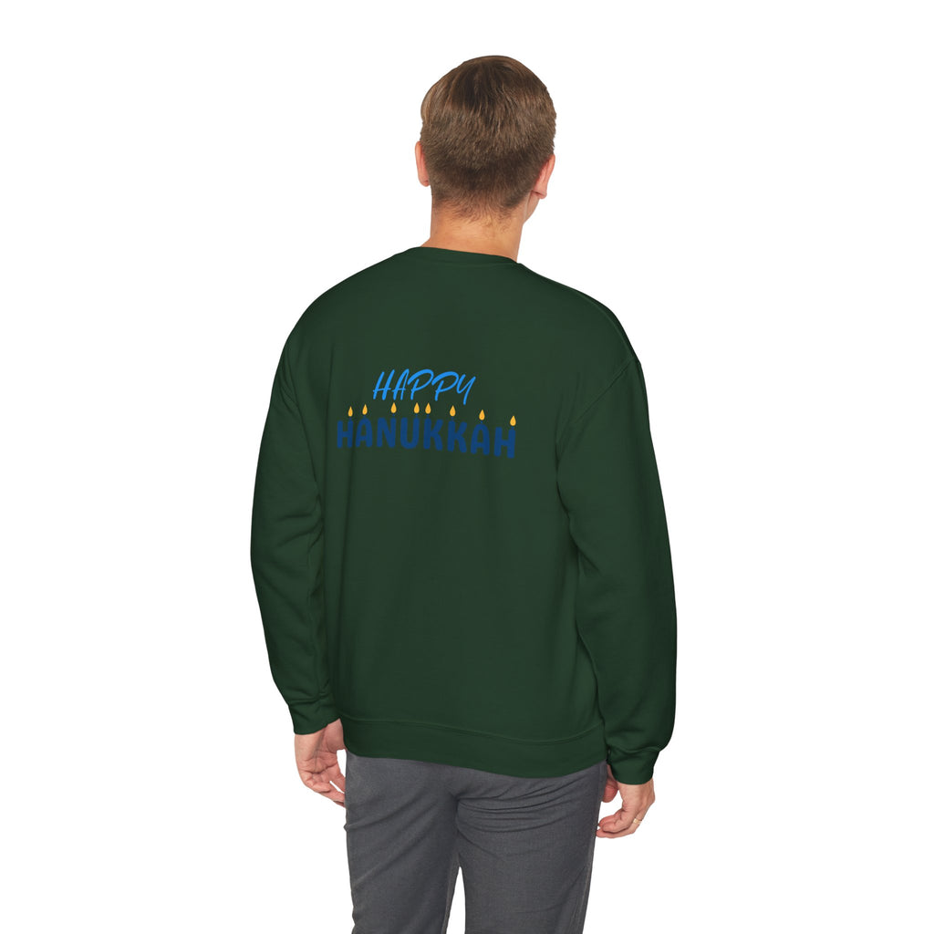 Hanukkah Crewneck Sweatshirt — Menorah, Dreidel & ‘Happy Hanukkah’ Holiday Sweater