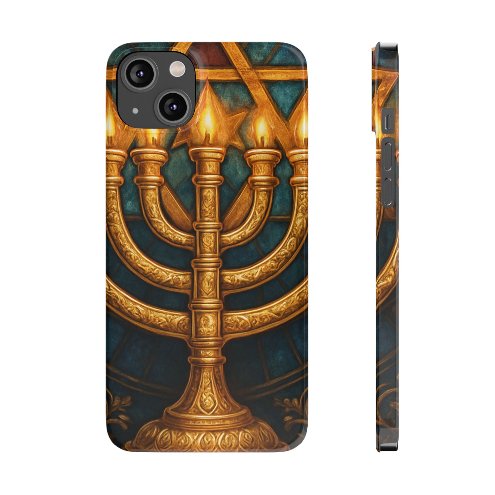 Menorah Slim Phone Case — Gold Hanukkah Dreidel Design