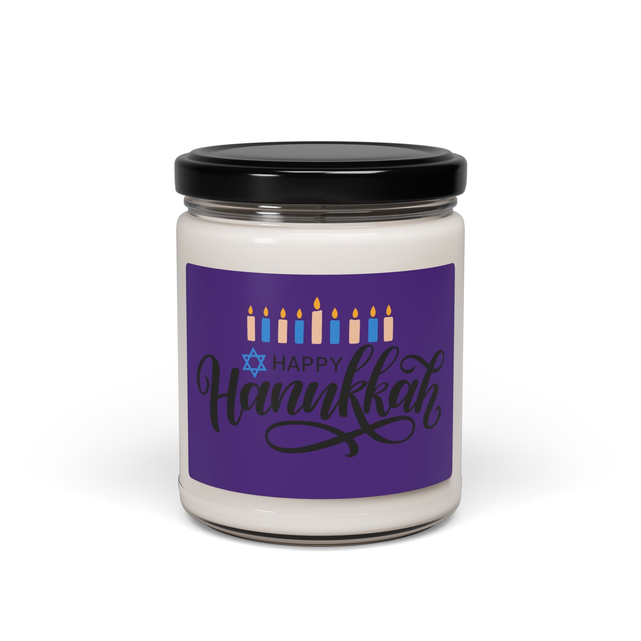 Hanukkah Soy Candle — 9oz Scented Holiday Candle (Happy Hanukkah Menorah Design)