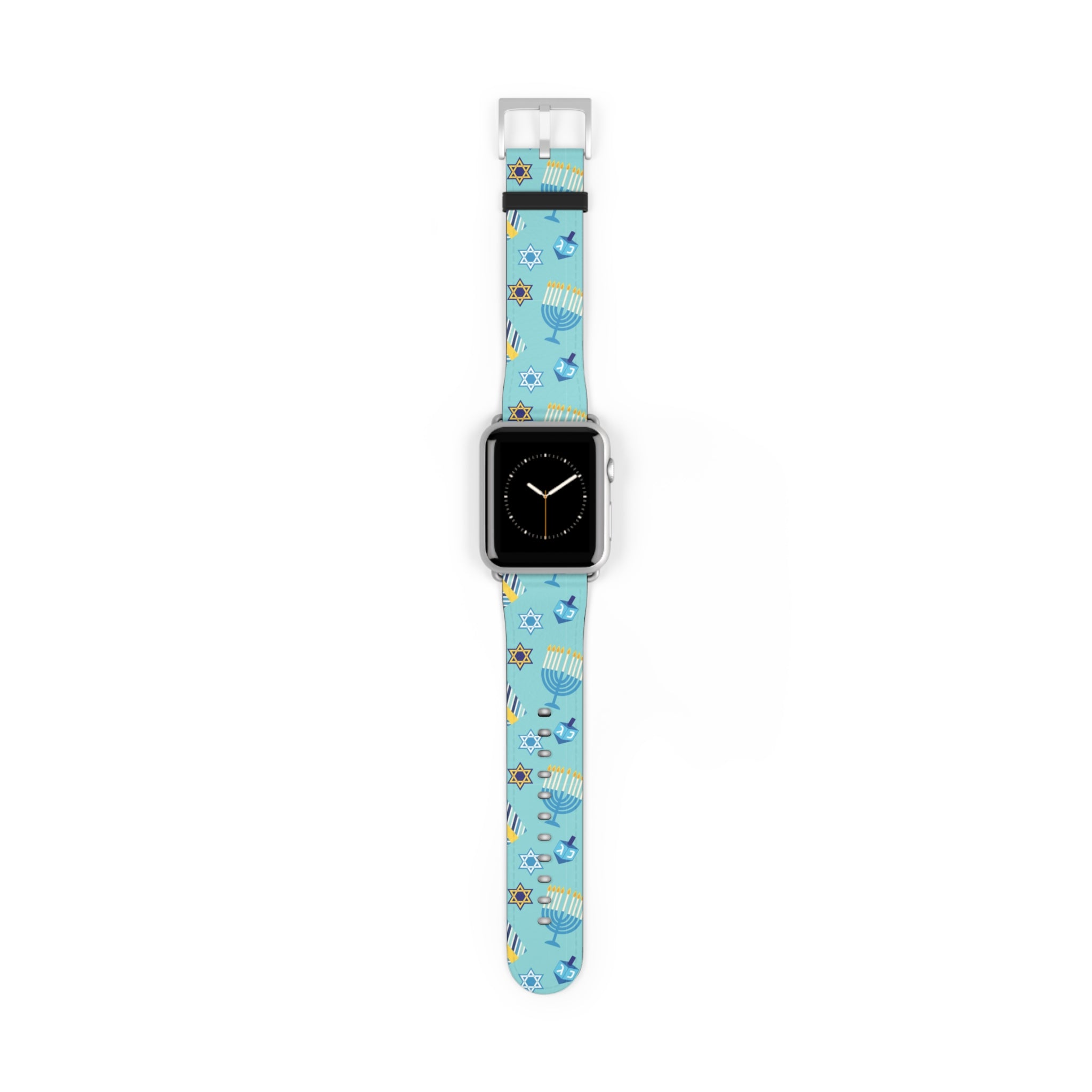 Hanukkah Pattern Watch Band — Menorah, Dreidel & Star of David Apple Watch Strap