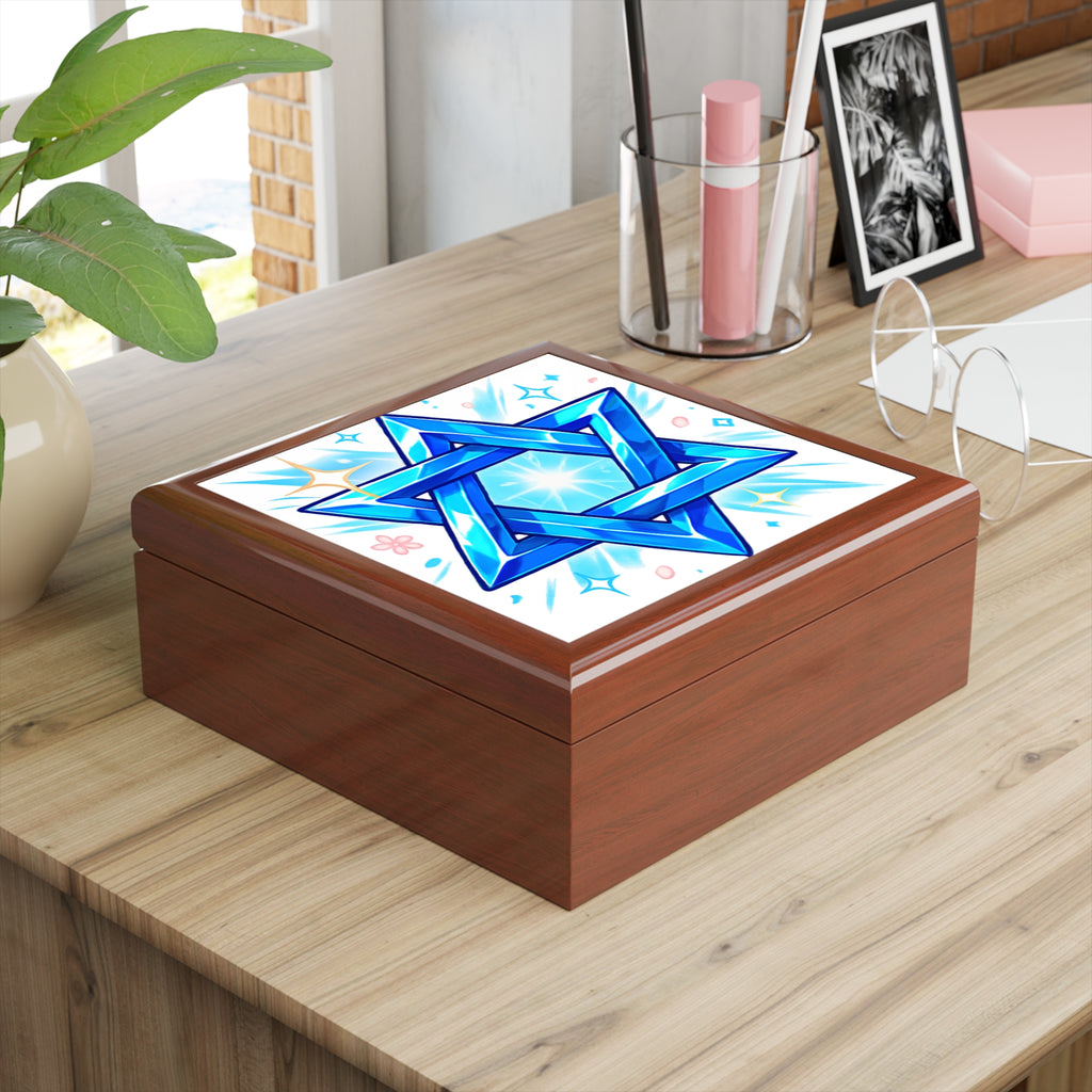 Star of David Jewelry Box — Blue Gem Keepsake Box for Hanukkah & Jewish Celebrations
