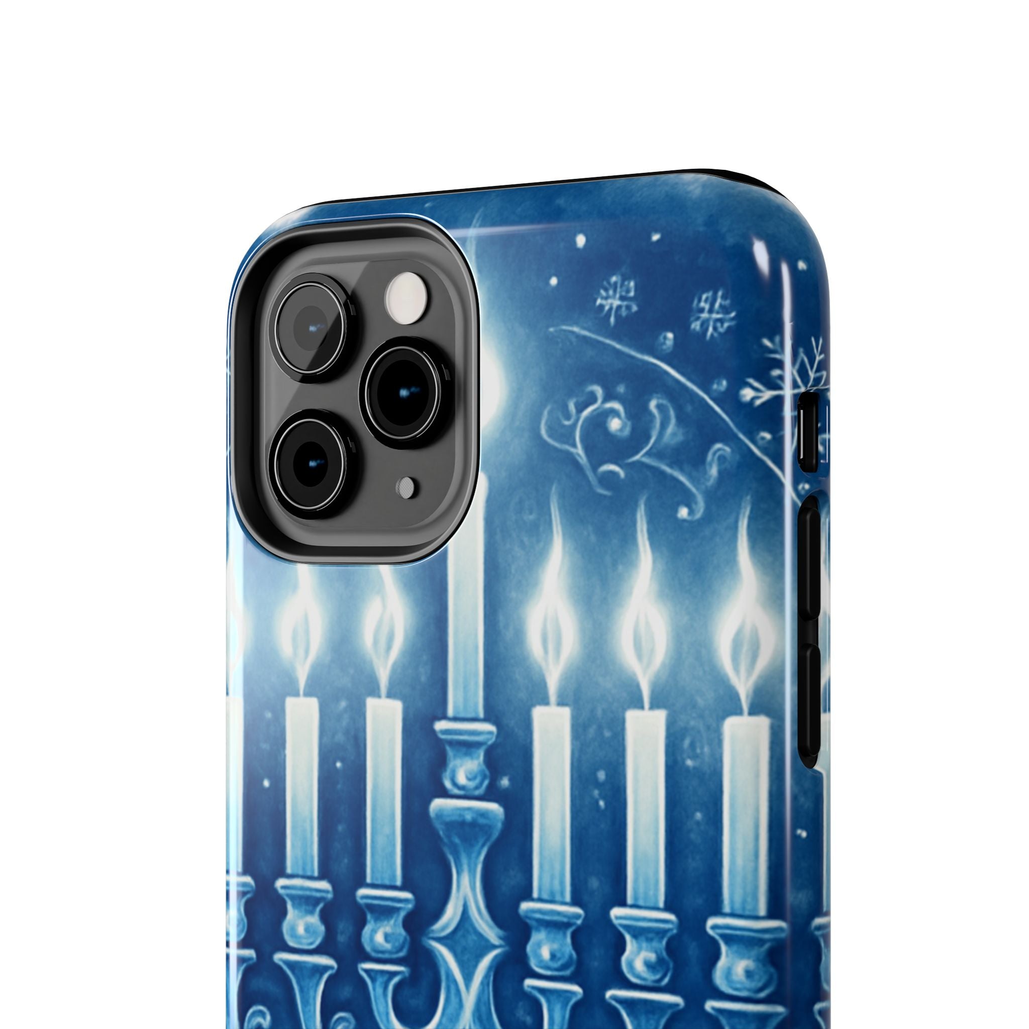 Blue Hanukkah Menorah Tough Phone Case — Holiday Candlelight Protective Cover
