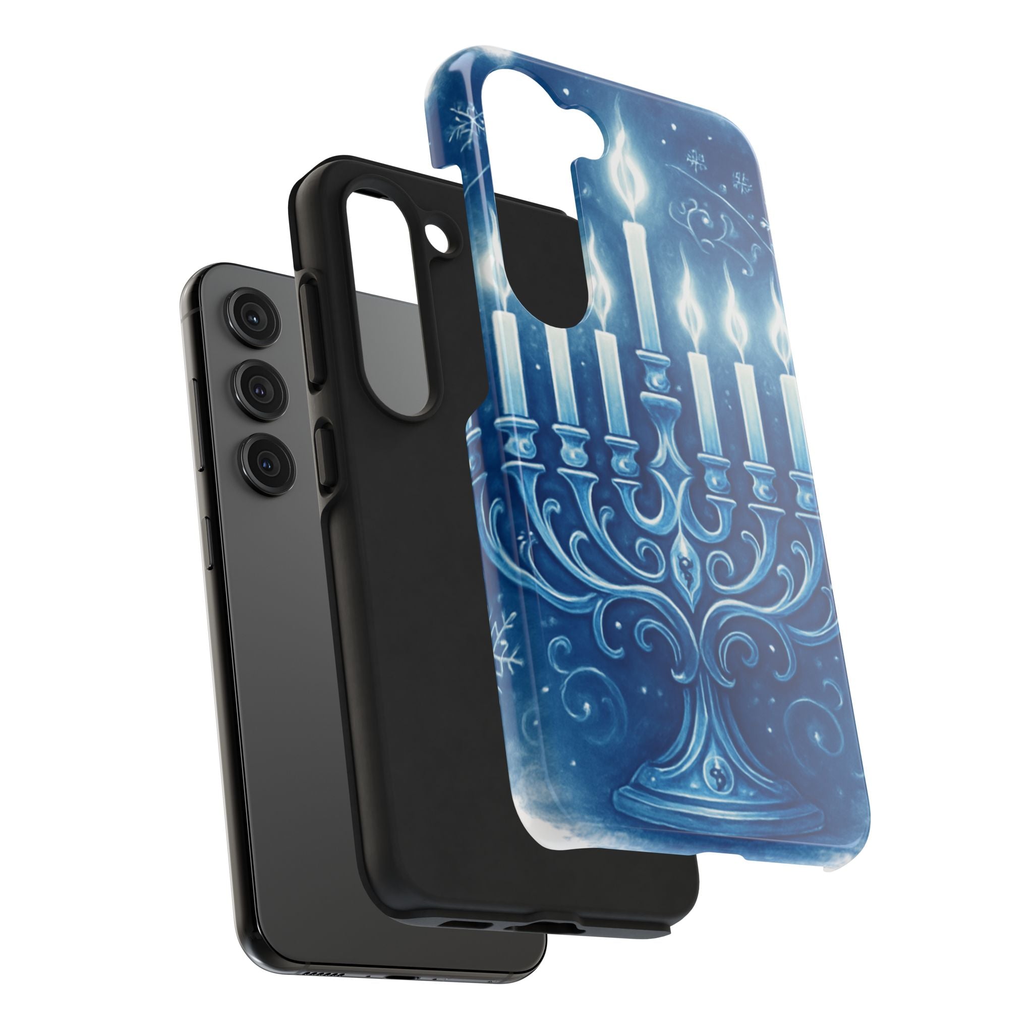 Blue Hanukkah Menorah Tough Phone Case — Holiday Candlelight Protective Cover