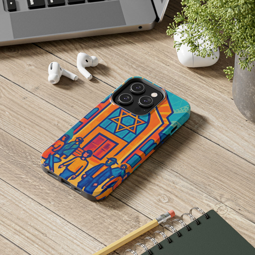 Jewish Synagogue Art Tough Phone Case — Colorful Jewish Community Design