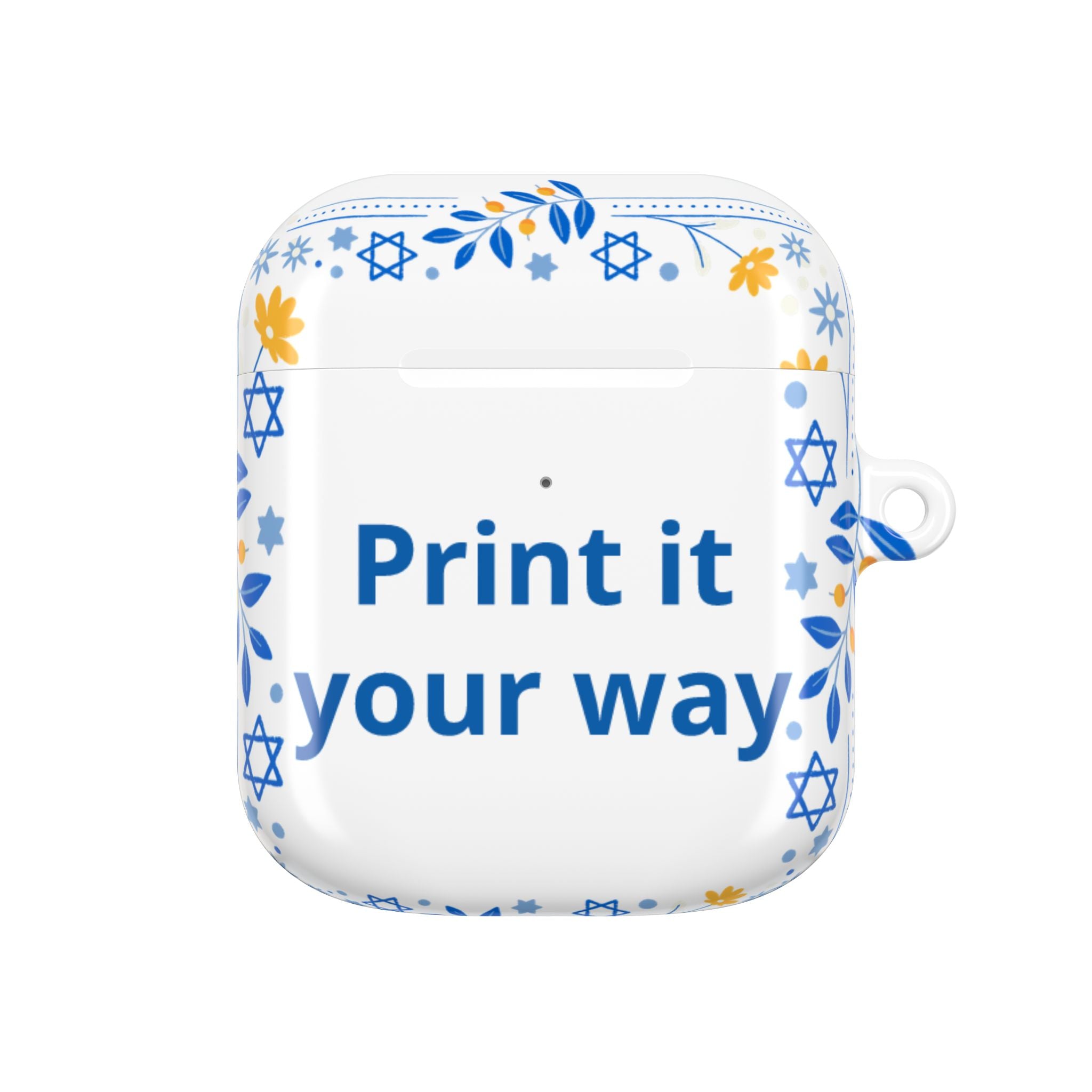 Custom Hanukkah AirPod Case — Blue & Gold Star of David Floral Design (Print It Your Way)