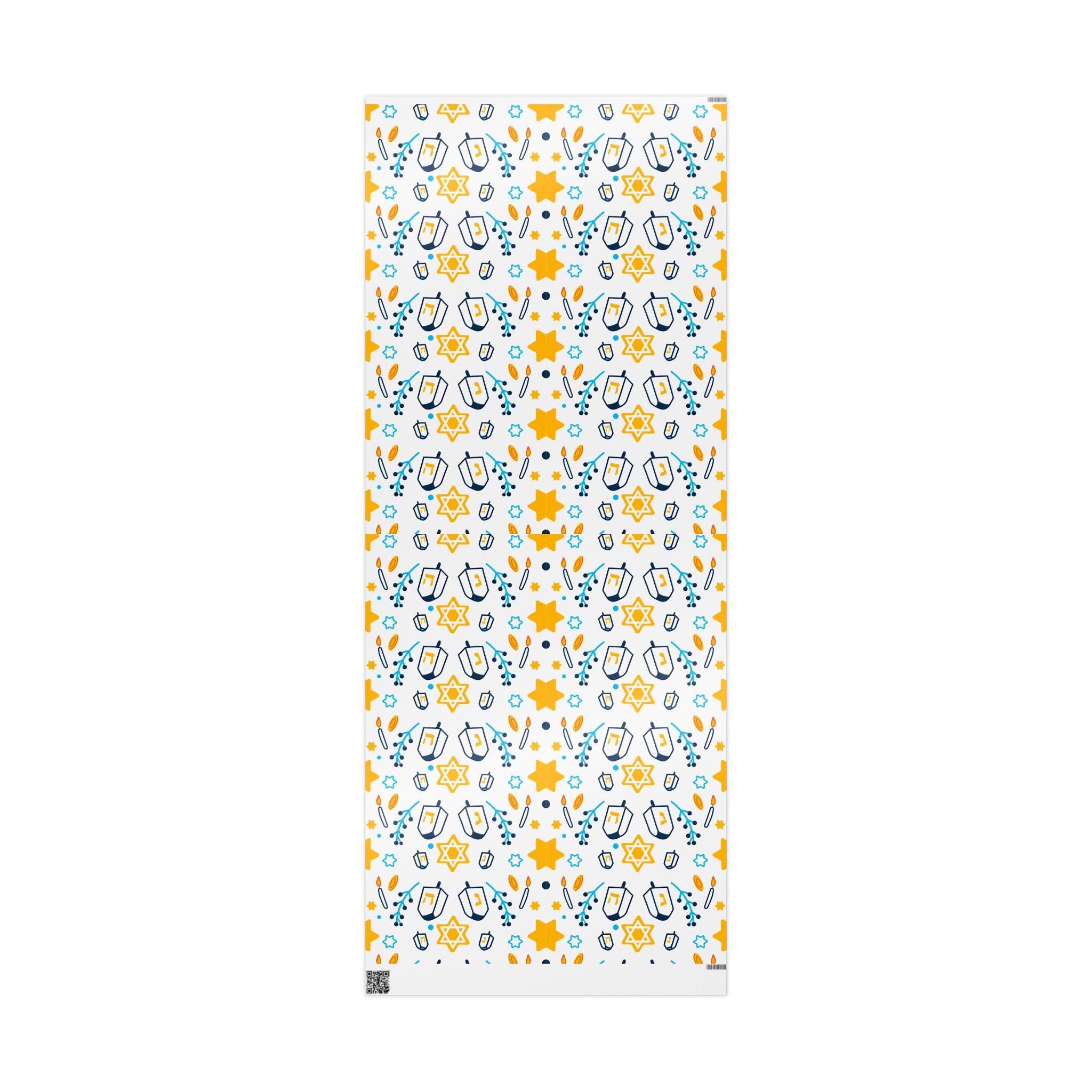 Hanukkah Star & Dreidel Wrapping Paper Roll — Blue & Gold Holiday Gift Wrap