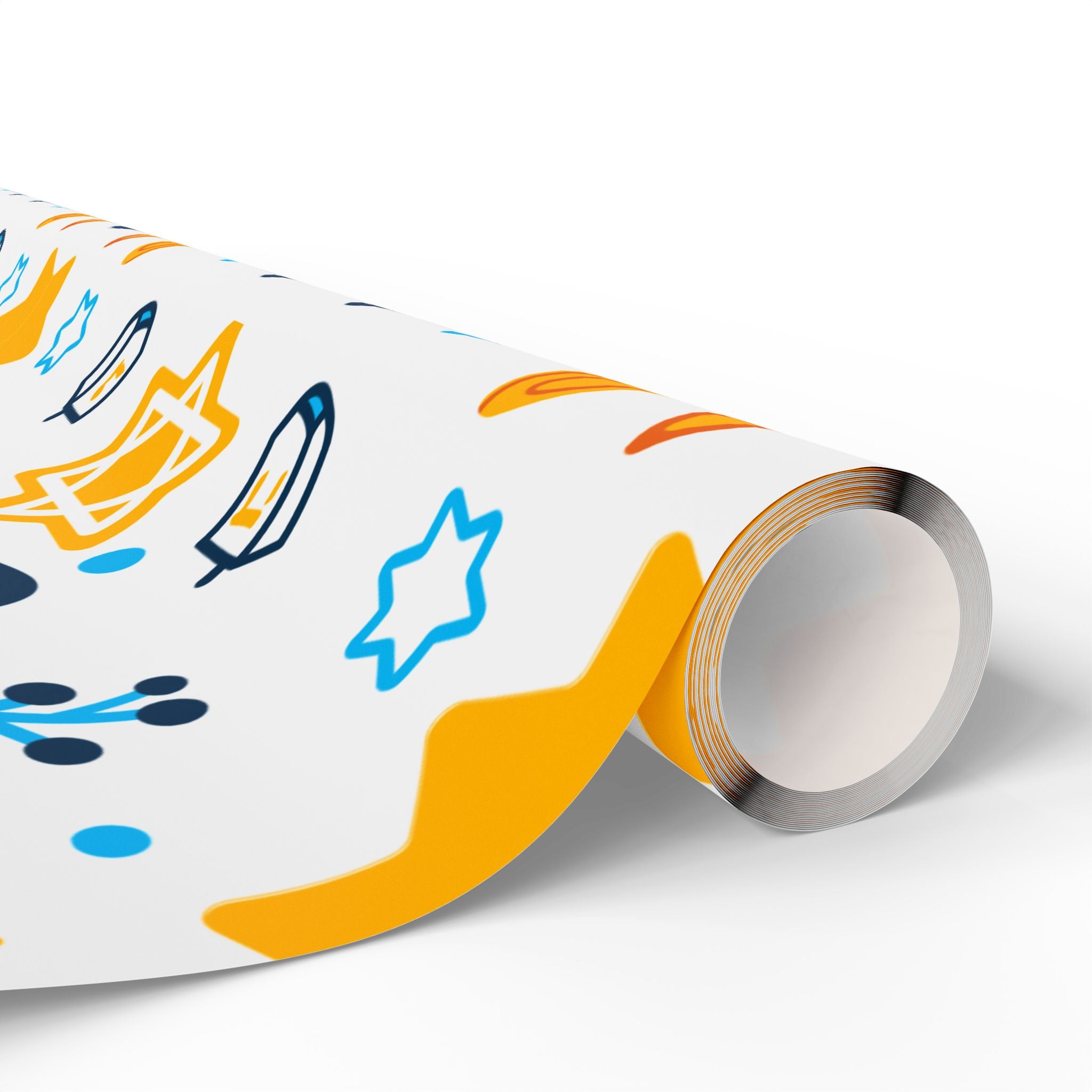 Hanukkah Star & Dreidel Wrapping Paper Roll — Blue & Gold Holiday Gift Wrap