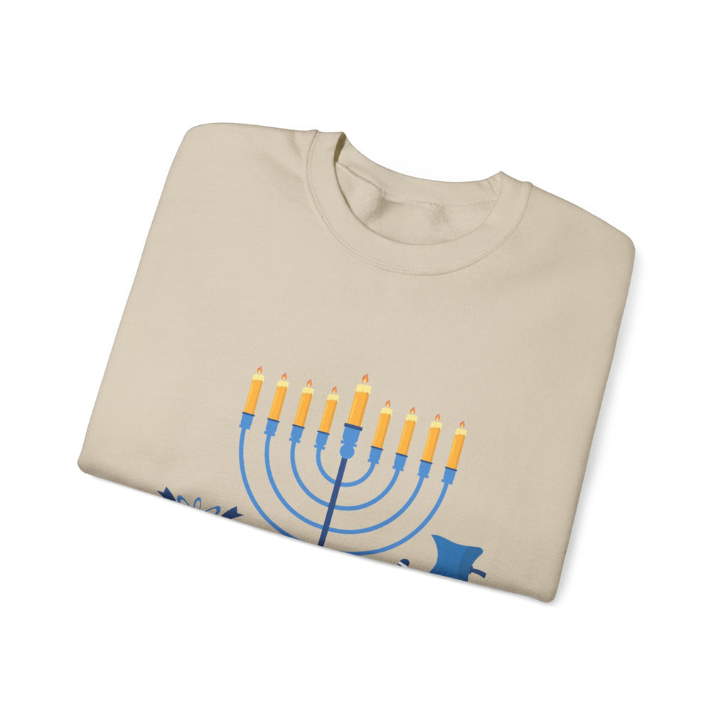 Hanukkah Crewneck Sweatshirt — Menorah, Dreidel & ‘Happy Hanukkah’ Holiday Sweater