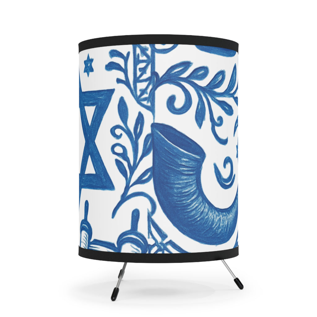 Happy Hanukkah Tripod Lamp — Menorah & Stars Printed Shade