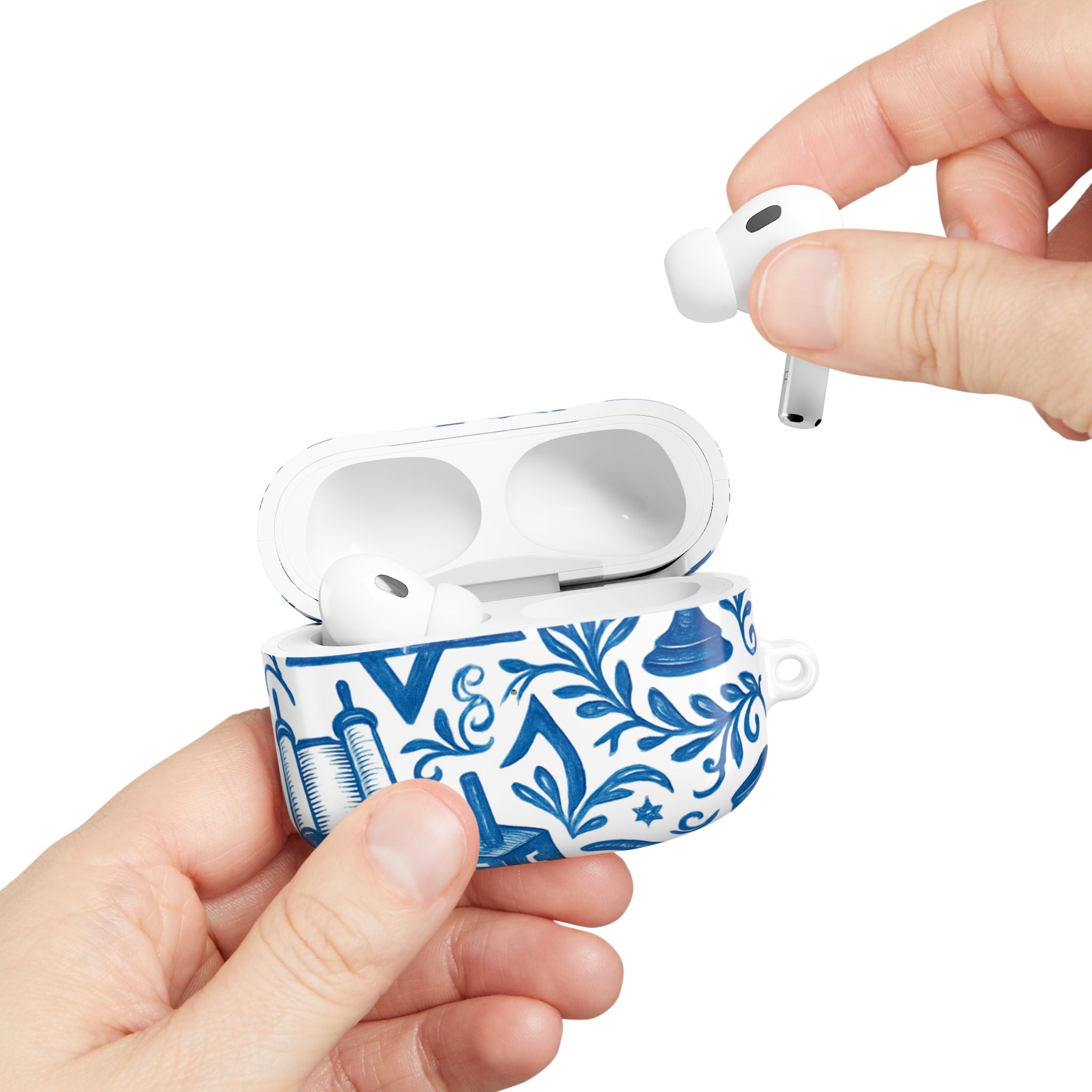 Hanukkah AirPod Case — Blue Menorah, Star of David & Dreidel Design