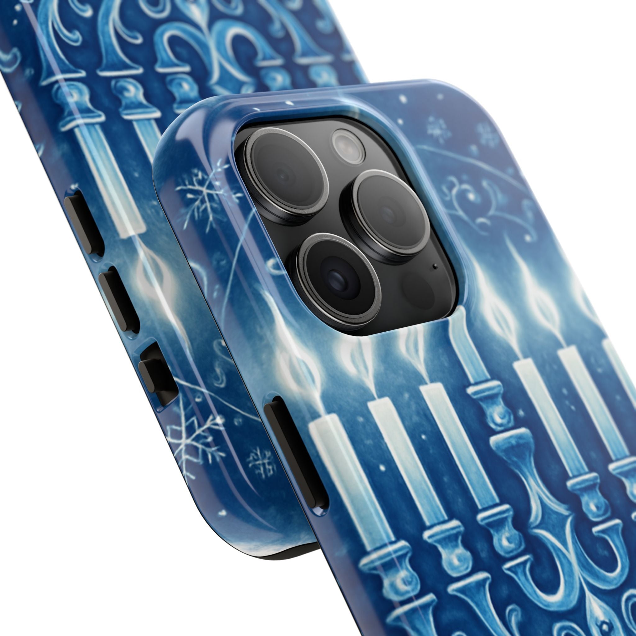 Blue Hanukkah Menorah Tough Phone Case — Holiday Candlelight Protective Cover