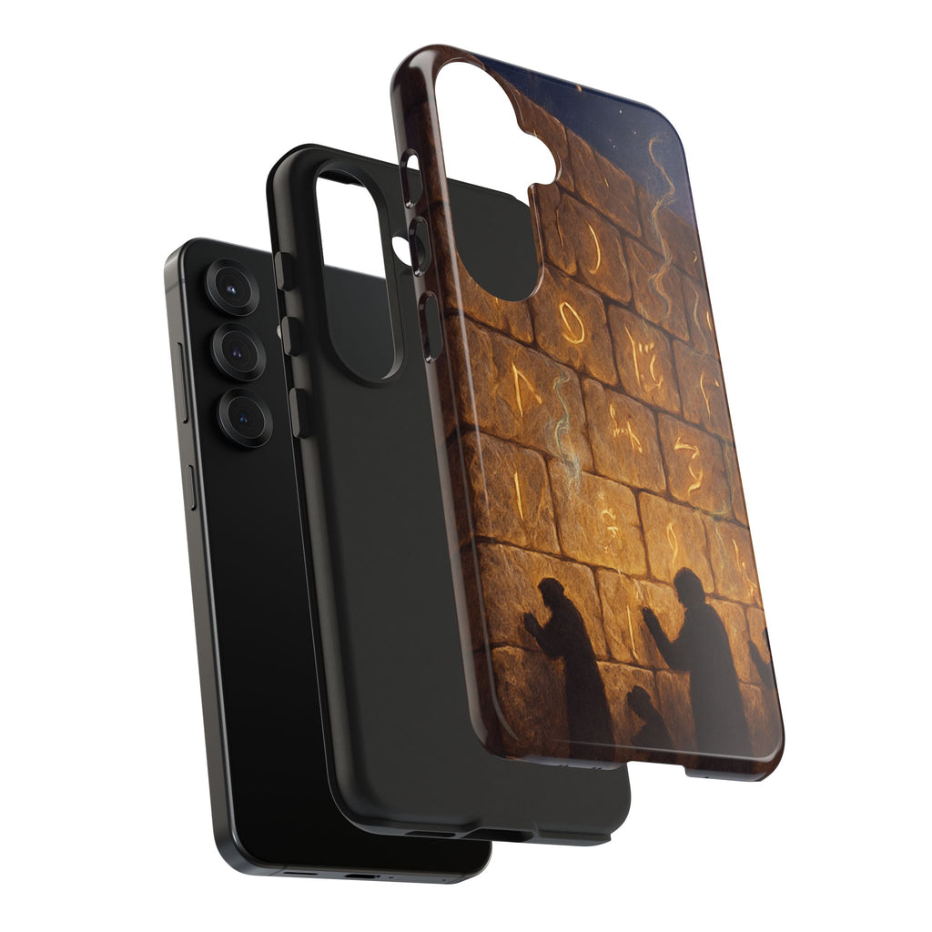 Jewish western Wall Illustration Phone Case — Prayer Silhouettes, Jerusalem Religious Art
