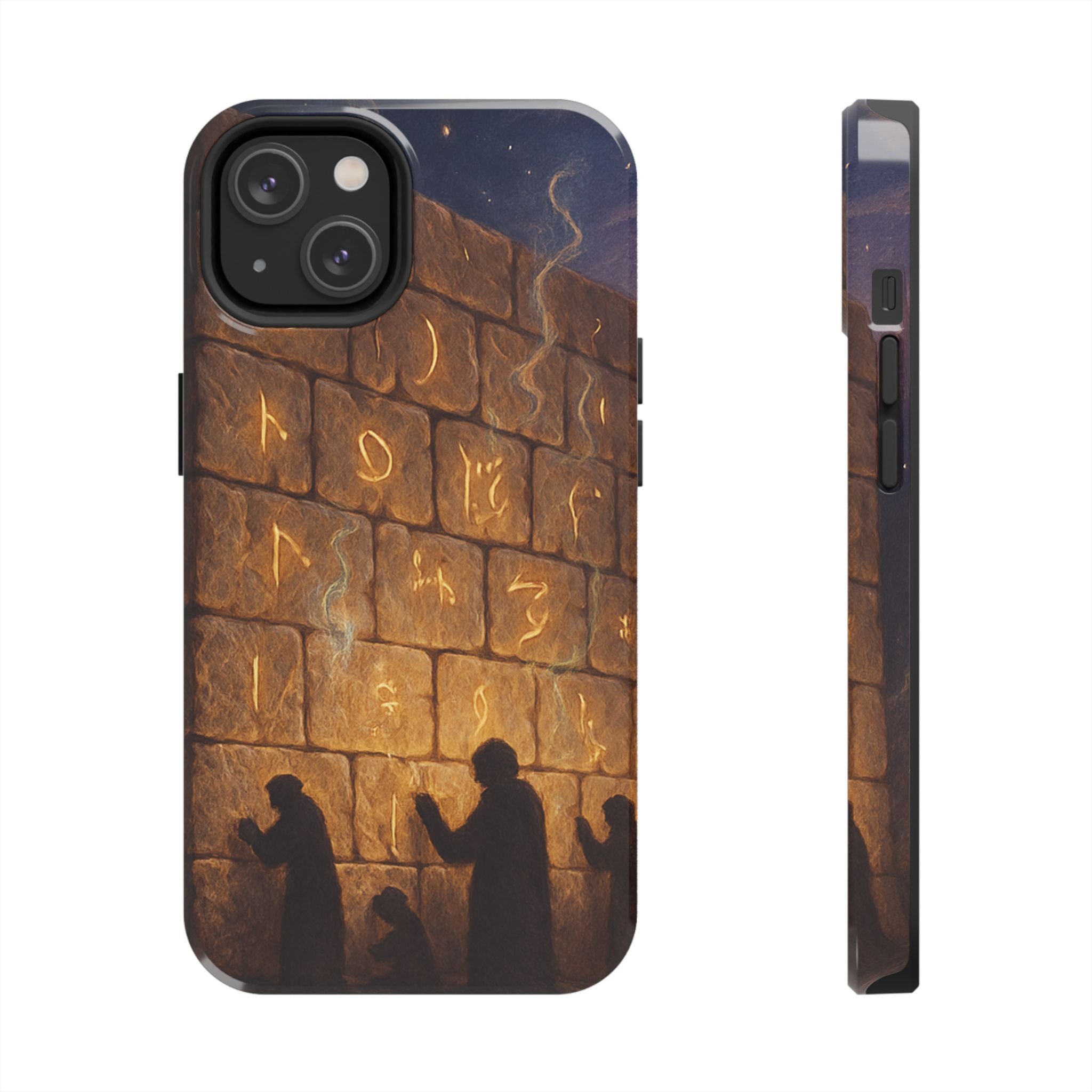 Jewish western Wall Illustration Phone Case — Prayer Silhouettes, Jerusalem Religious Art