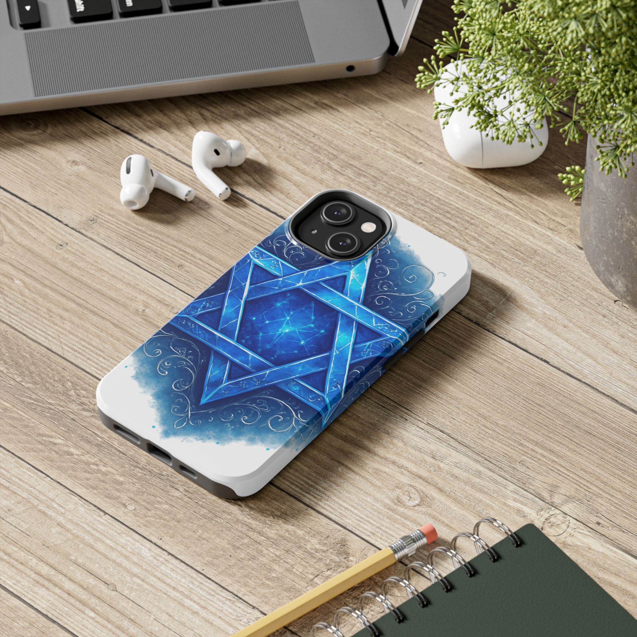Jewish Star of David Blue Watercolor Tough Phone Case — Protective Jewish Symbol Phone Cover