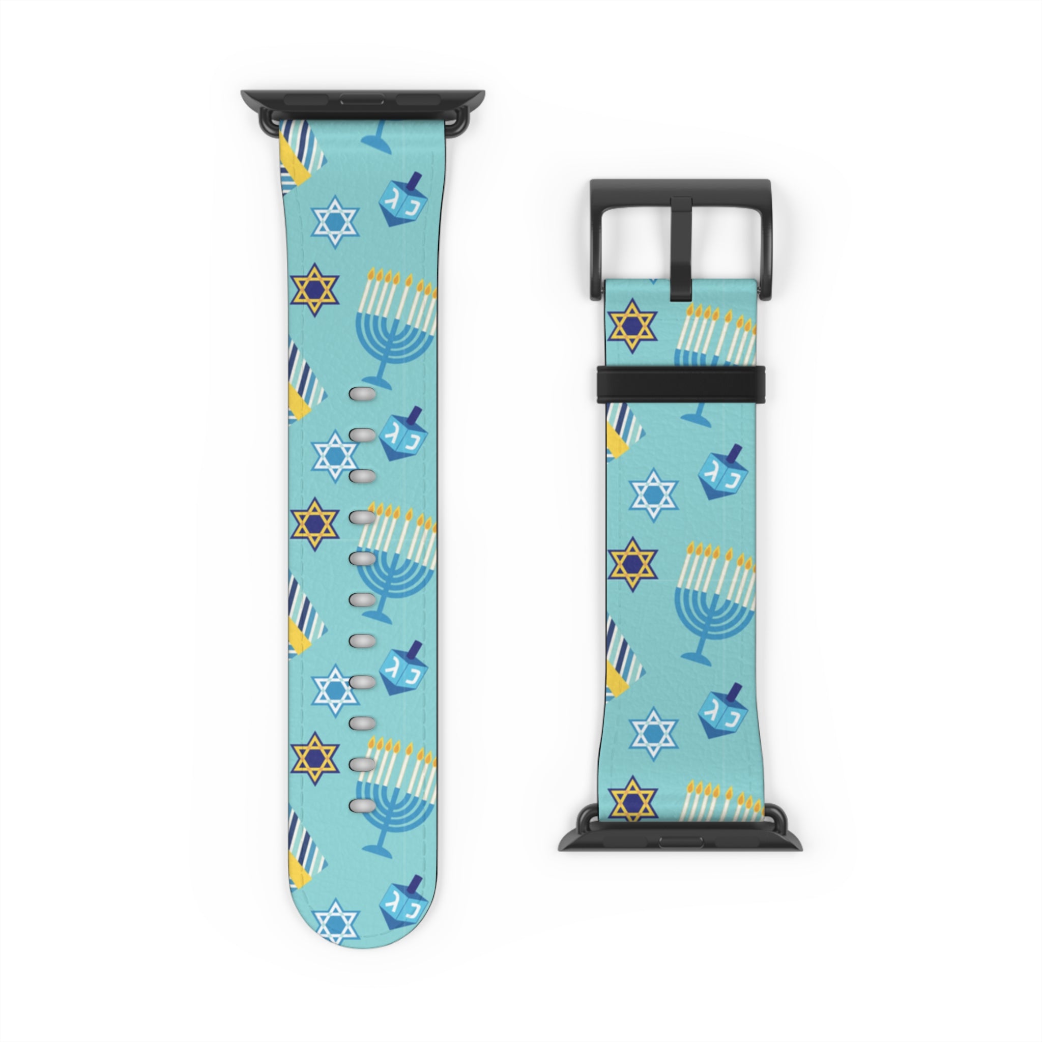 Hanukkah Pattern Watch Band — Menorah, Dreidel & Star of David Apple Watch Strap