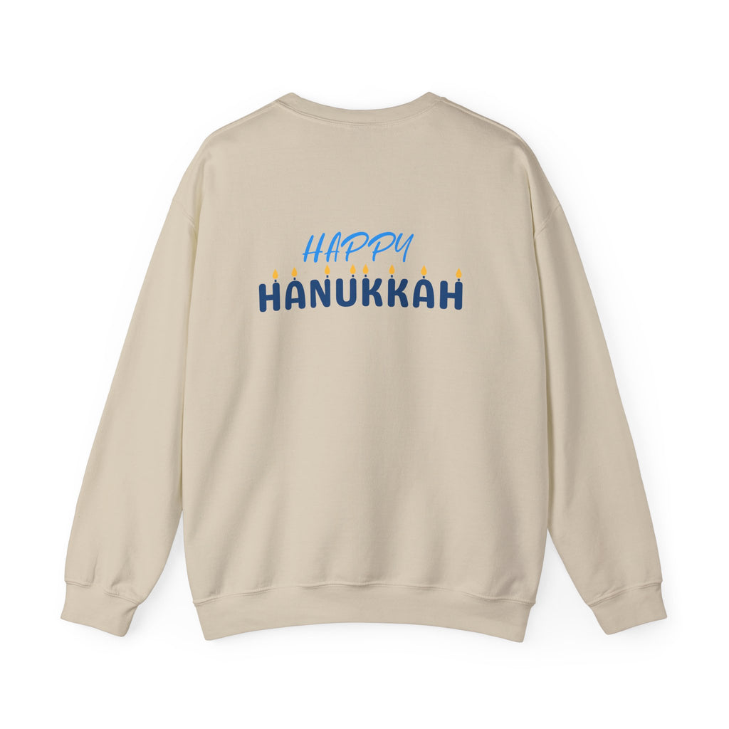 Hanukkah Crewneck Sweatshirt — Menorah, Dreidel & ‘Happy Hanukkah’ Holiday Sweater