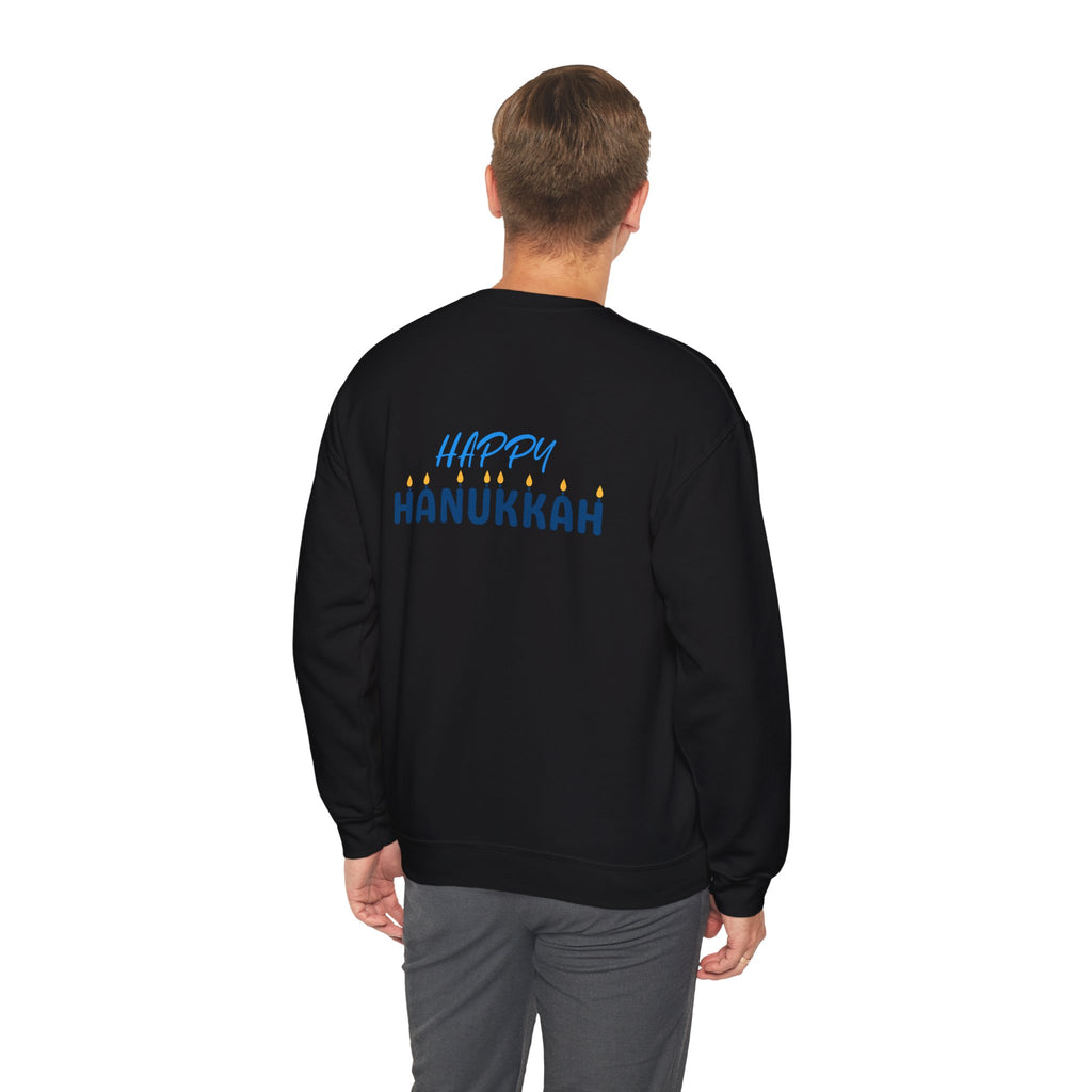 Hanukkah Crewneck Sweatshirt — Menorah, Dreidel & ‘Happy Hanukkah’ Holiday Sweater