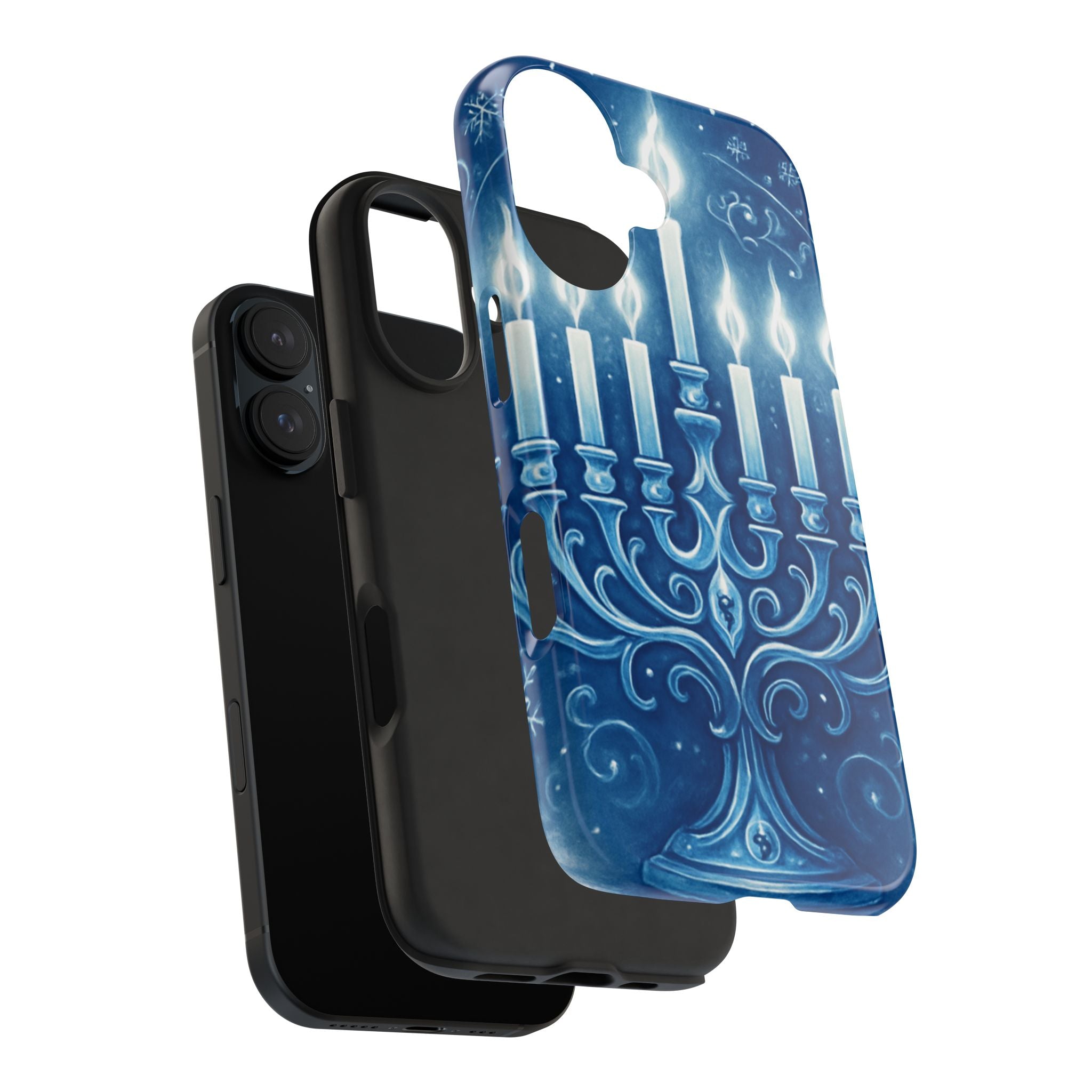 Blue Hanukkah Menorah Tough Phone Case — Holiday Candlelight Protective Cover
